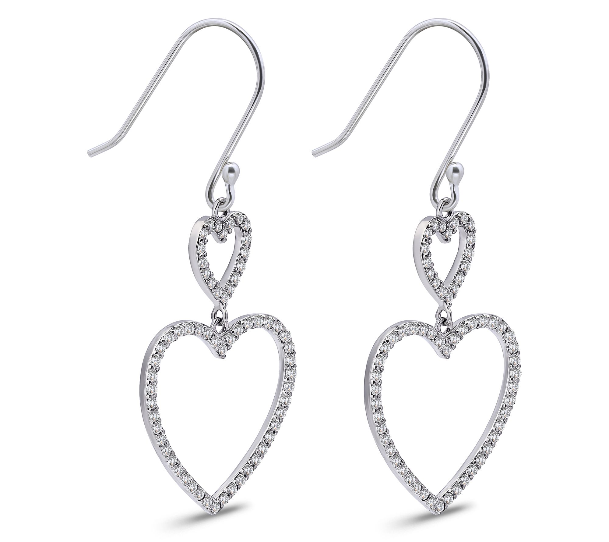 Diamonique Double Hearts Long Gemstone Dangle Earrings