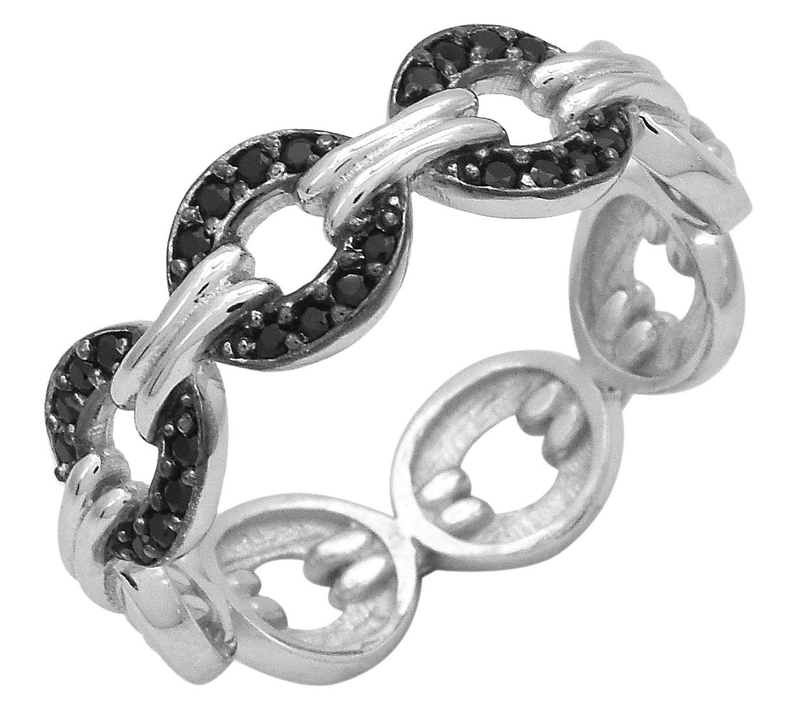 Affinity Gems Black Spinel Link Eternity Ring,Sterling Silver