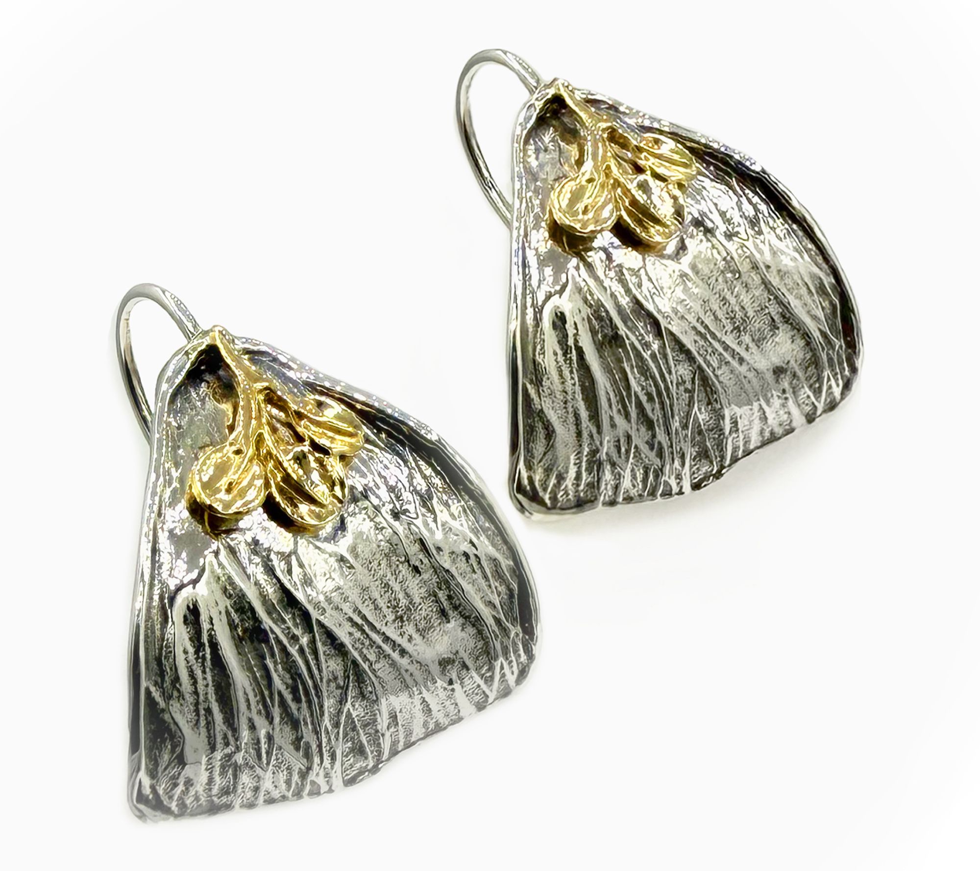Hagit Sterling & 14K Gold Fossilized Leaf Earrings