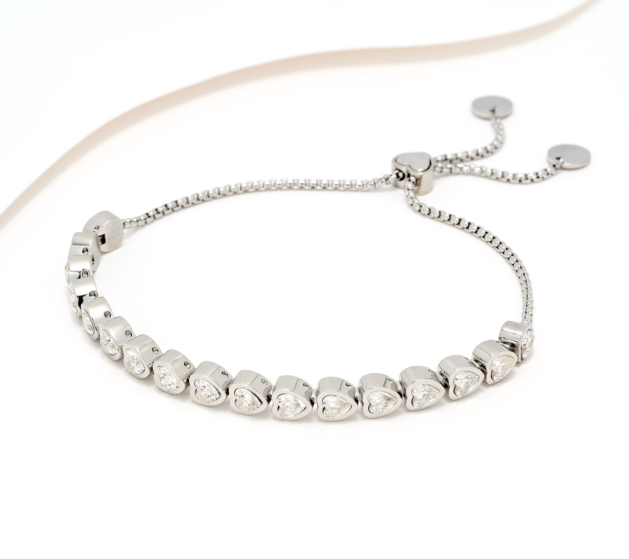 Steel by Diamonique Heart Bezel Set Friendship Bracelet