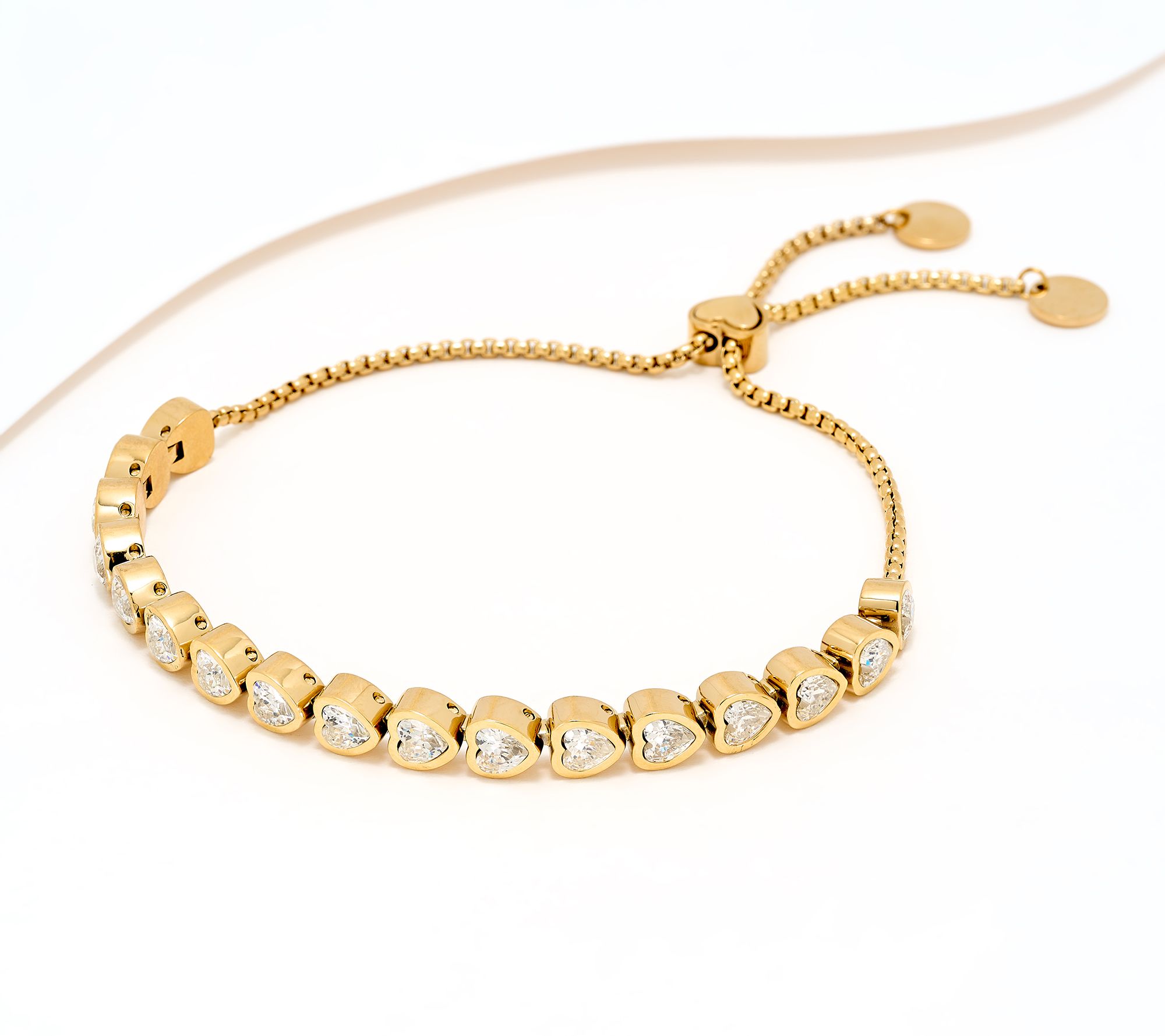 Steel by Diamonique Heart Bezel Set Friendship Bracelet