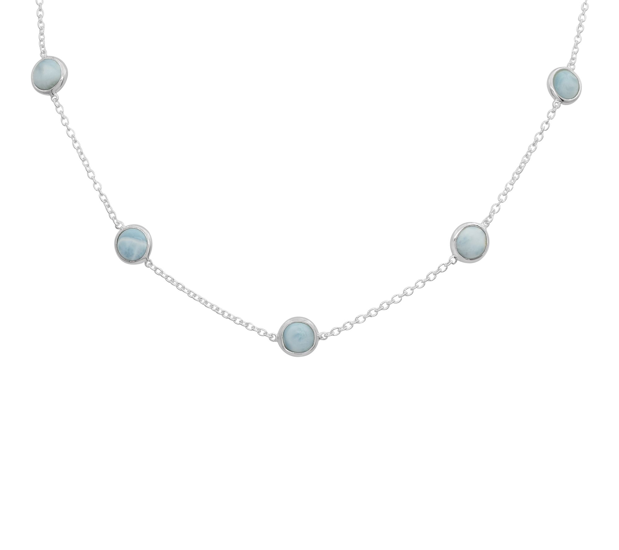 Affinity Gems Larimar Station Necklace, Sterling Silver
