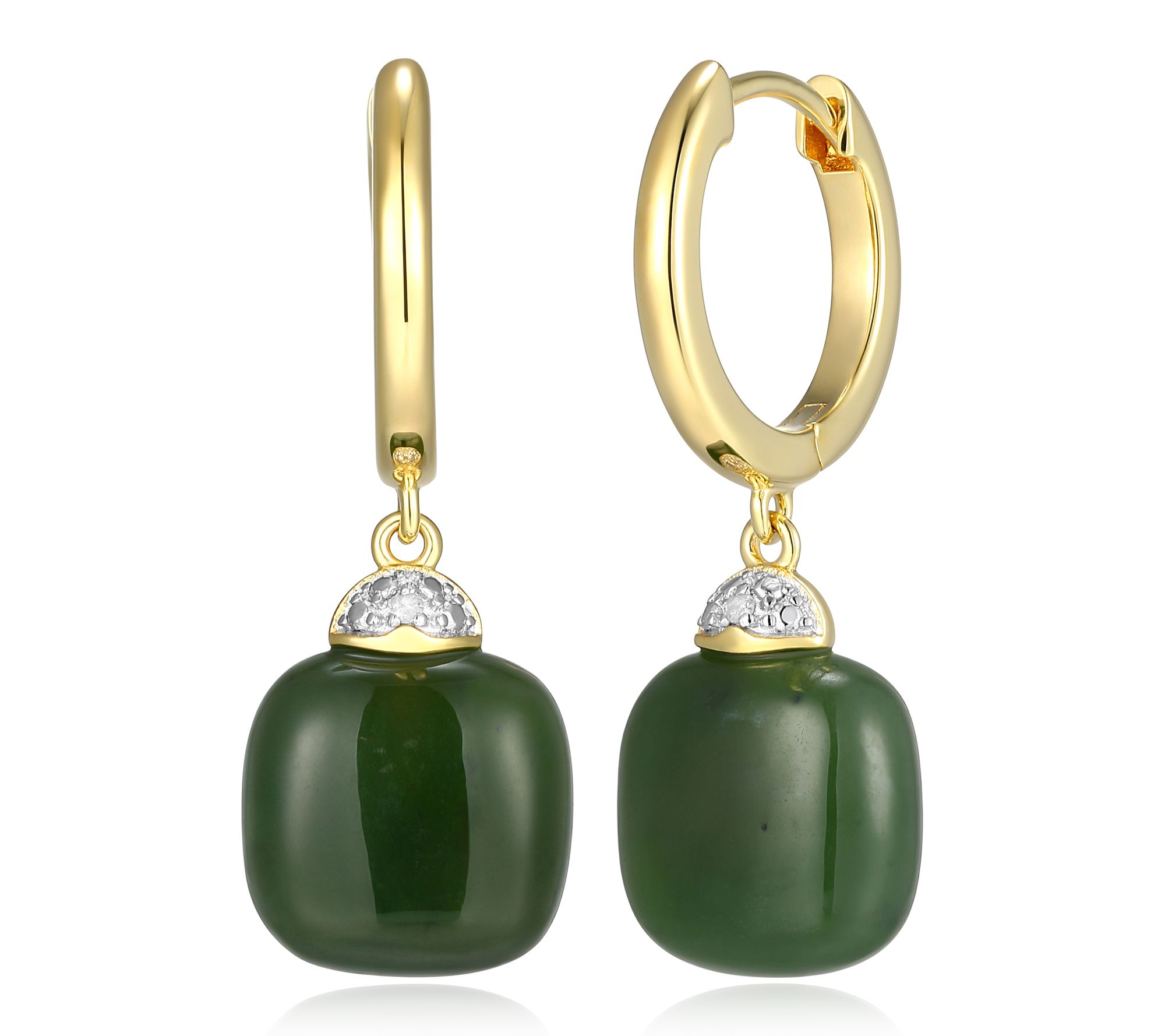 Dynasty Jade Cushion Cut Hoop Earrings, 18k Gold Plated