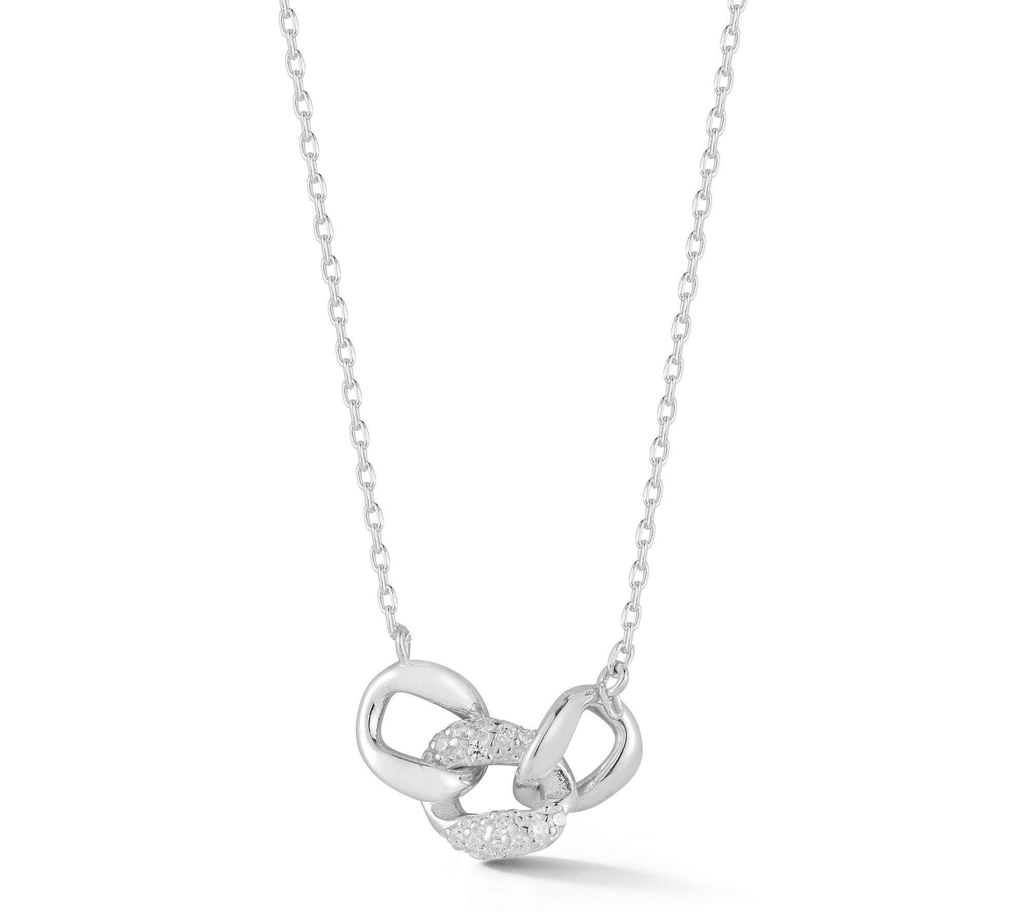 Sterlina Silver Pave Curb Link Necklace, Sterling