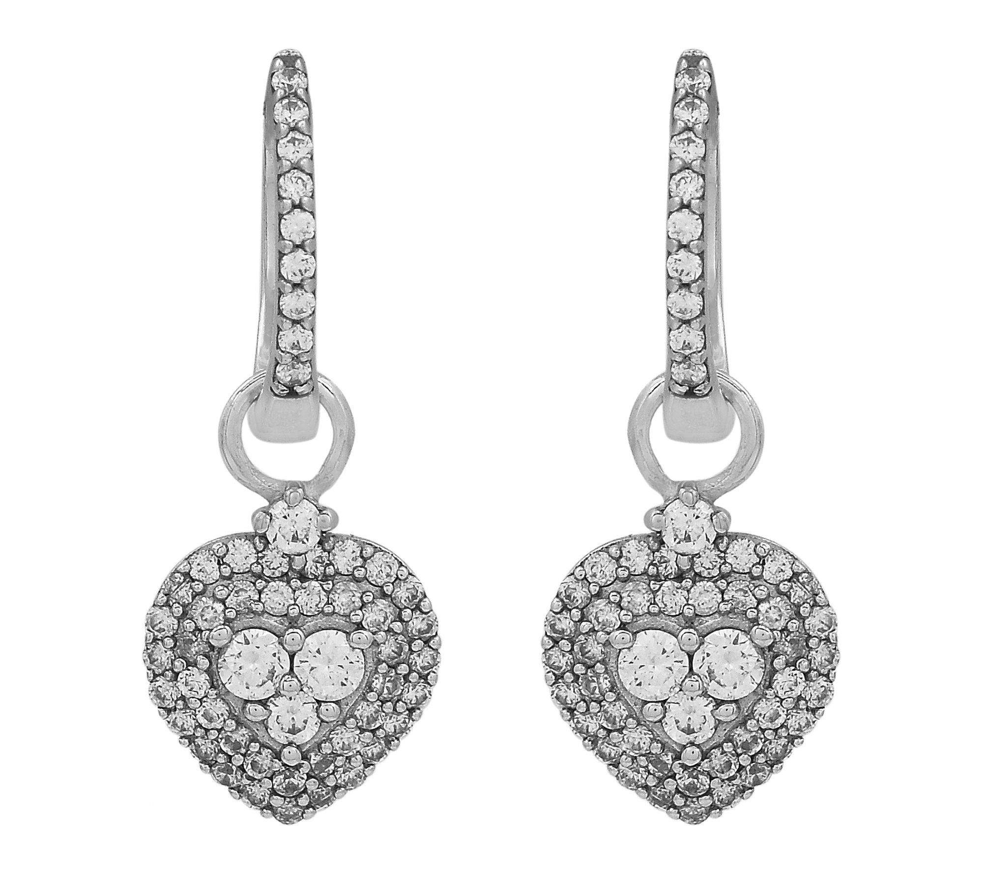 Diamonique 1.95 cttw Dangle Heart Earrings, Sterling Silver