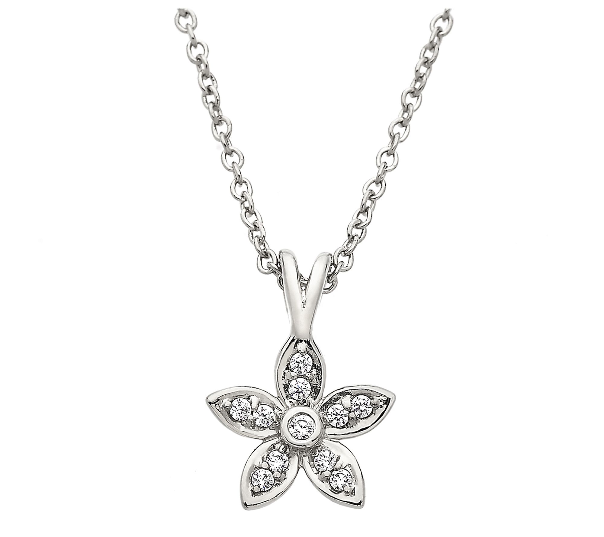 Diamonique Floral Pendant w/ Chain, Sterling Silver