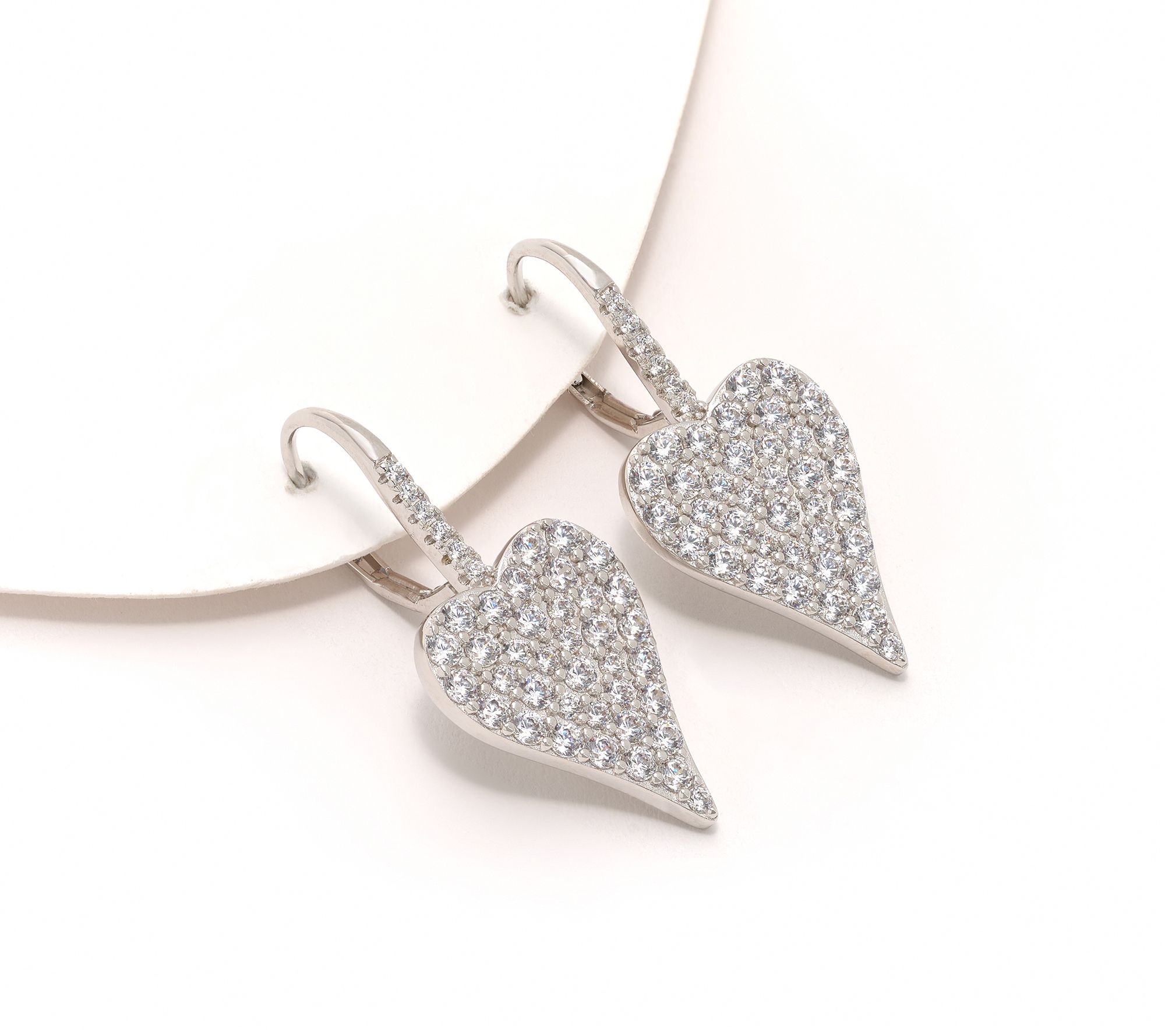 Diamonique x Jennifer Miller Pave Heart Earrings, Sterling Silver