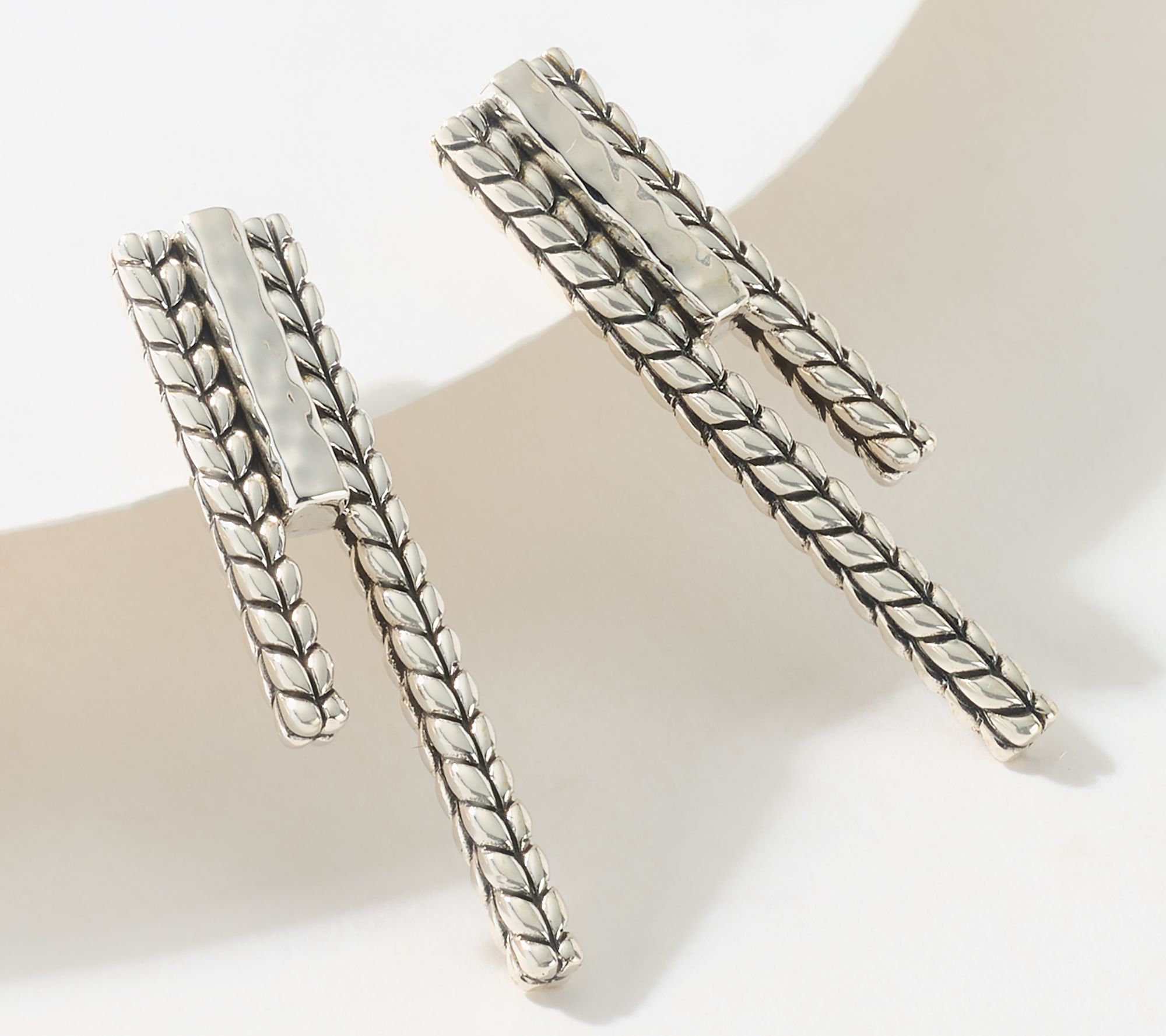 "As Is" JAI Sterling Silver Textured Linear Earrings