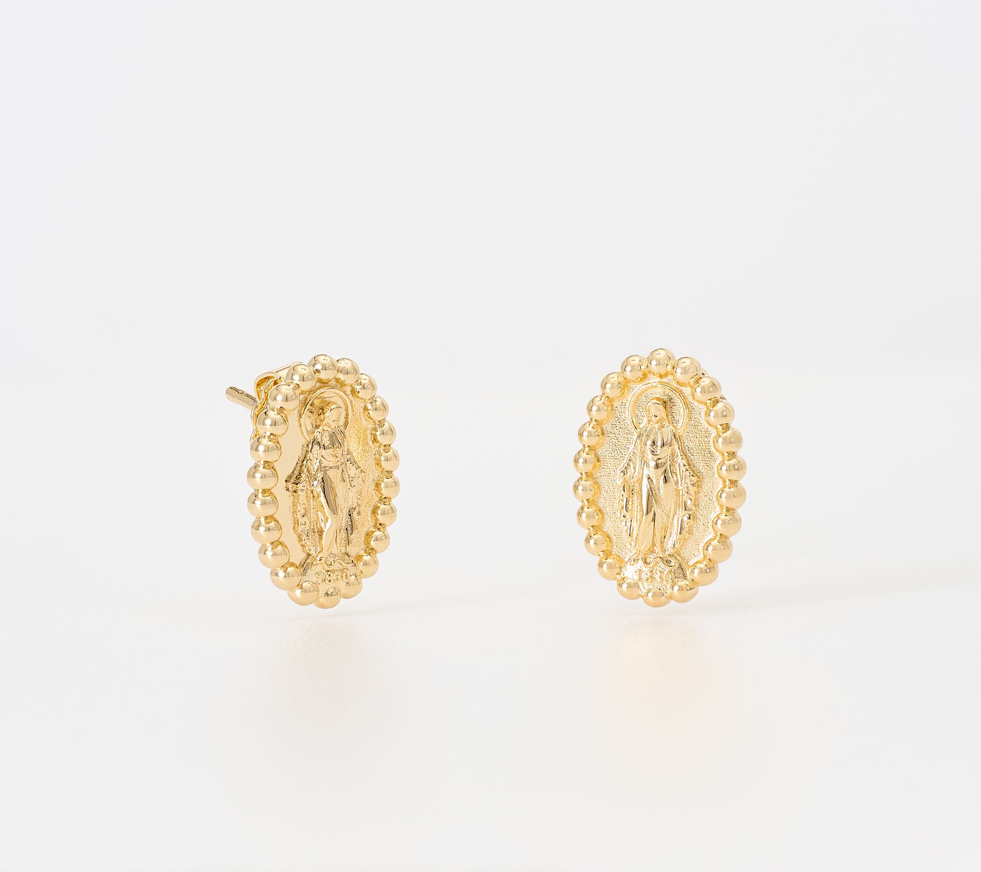David Markstein Bronze Miraculous Medal Bead Border Earrings