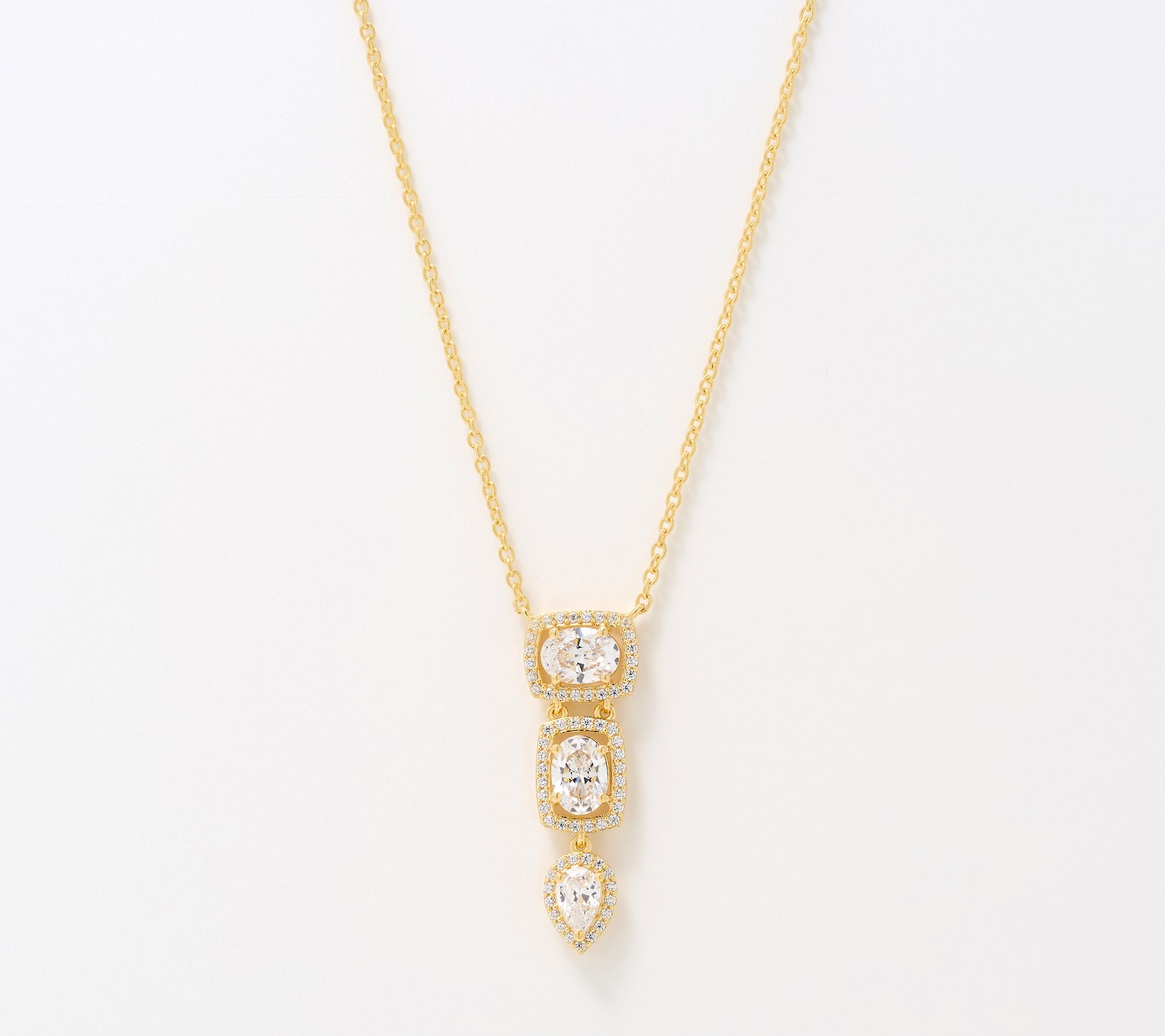 Diamonique x Kathy Levine Halo Trilogy Necklace, Sterling Silver