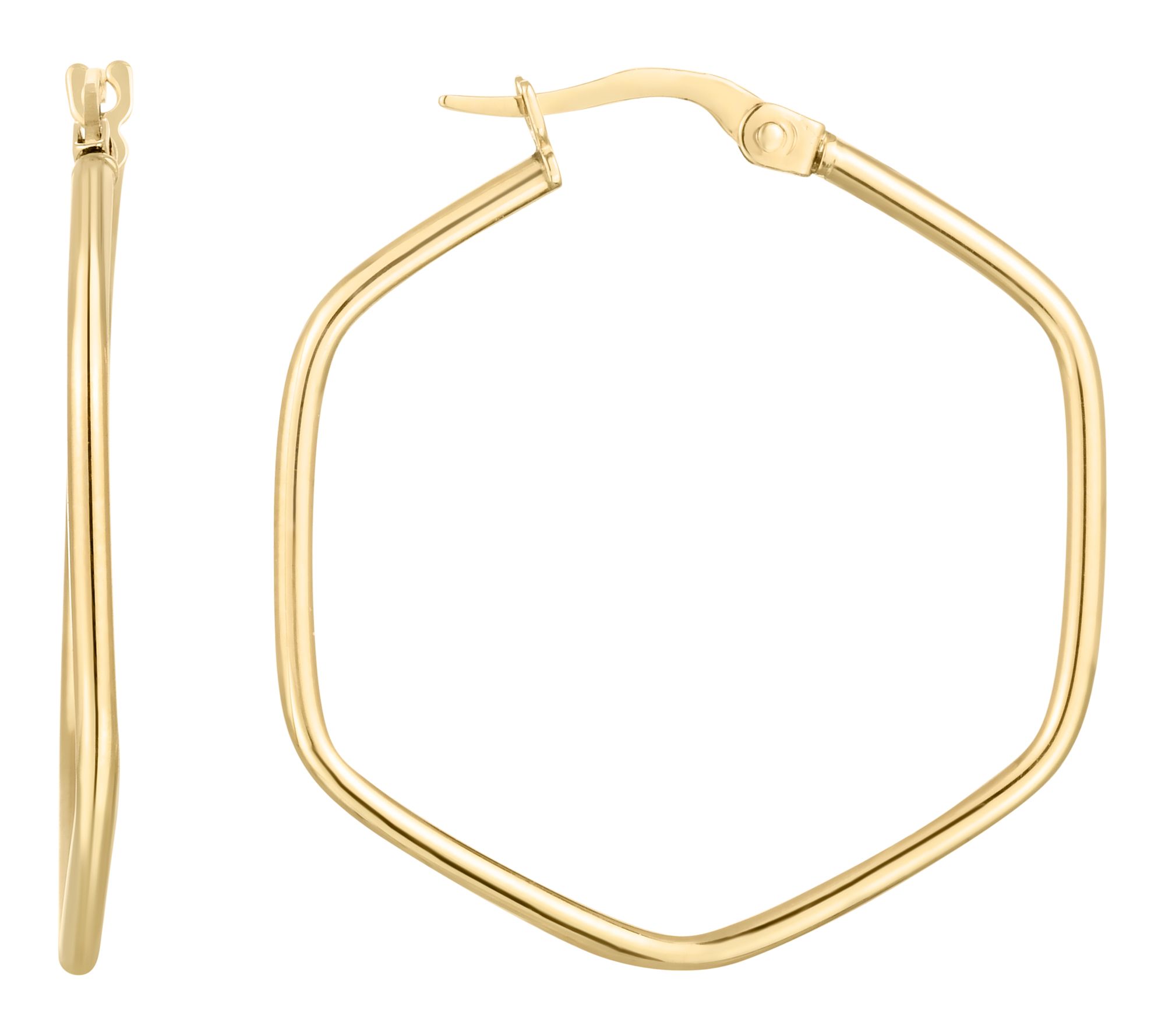 Italian Gold Hexagon Shaped Hoop Earrings, 14K