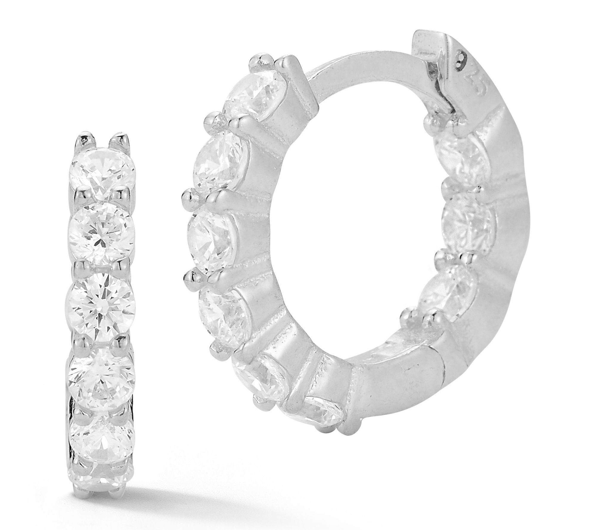 Sterlina Silver 1/2" Pave Round Hoop Earrings,Sterling