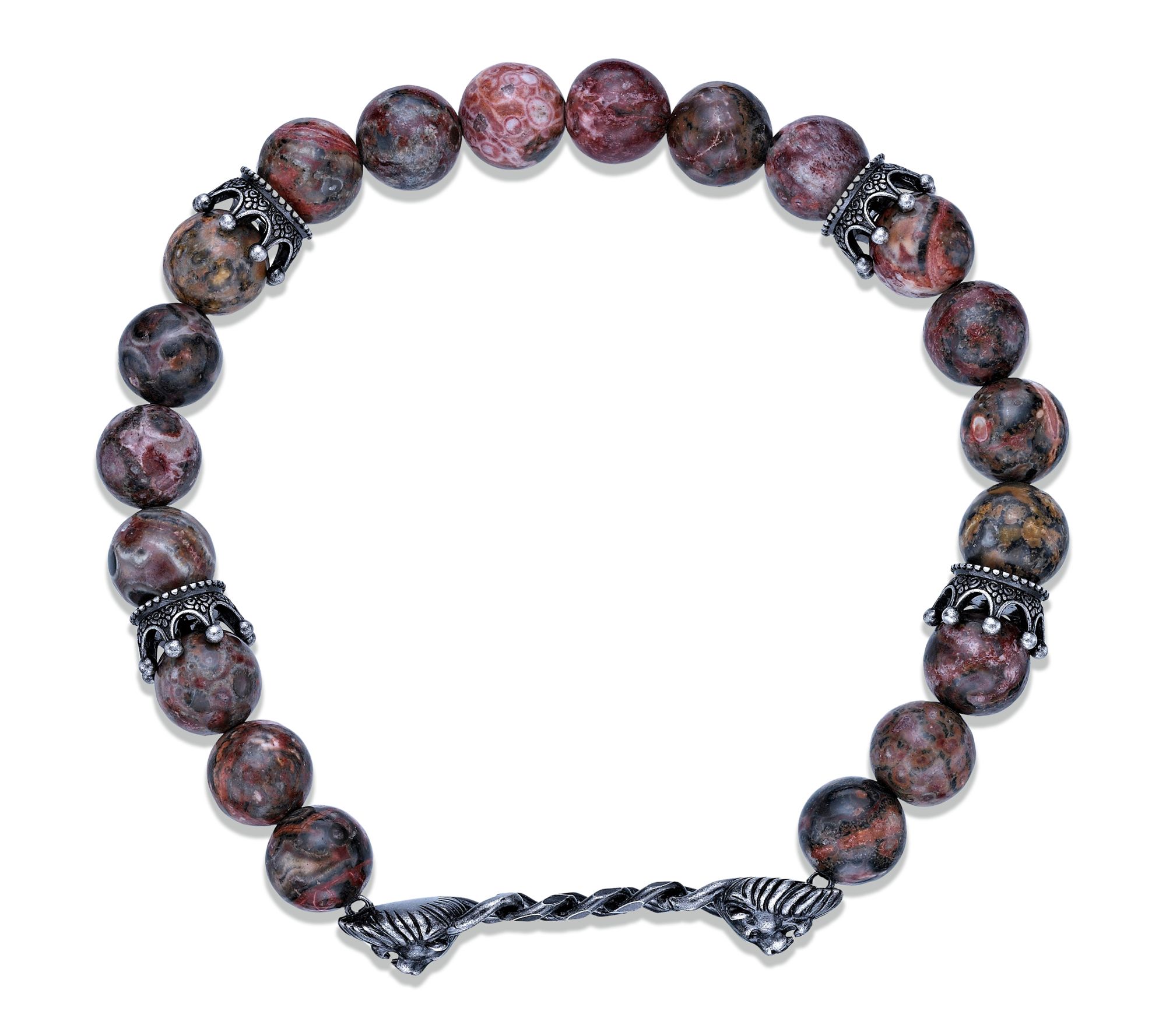 LYNX Men's Sterling Silver Leopard Jasper Stretch Bracelet