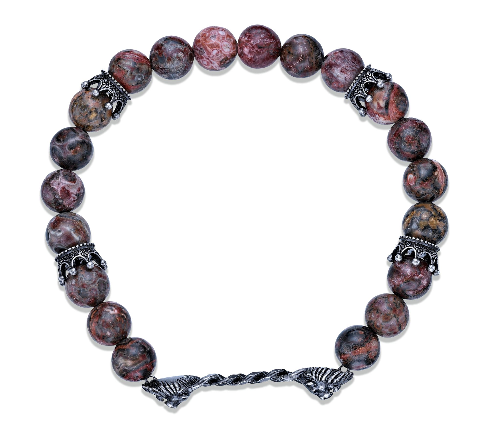 LYNX Men's Sterling Silver Leopard Jasper Stretch Bracelet