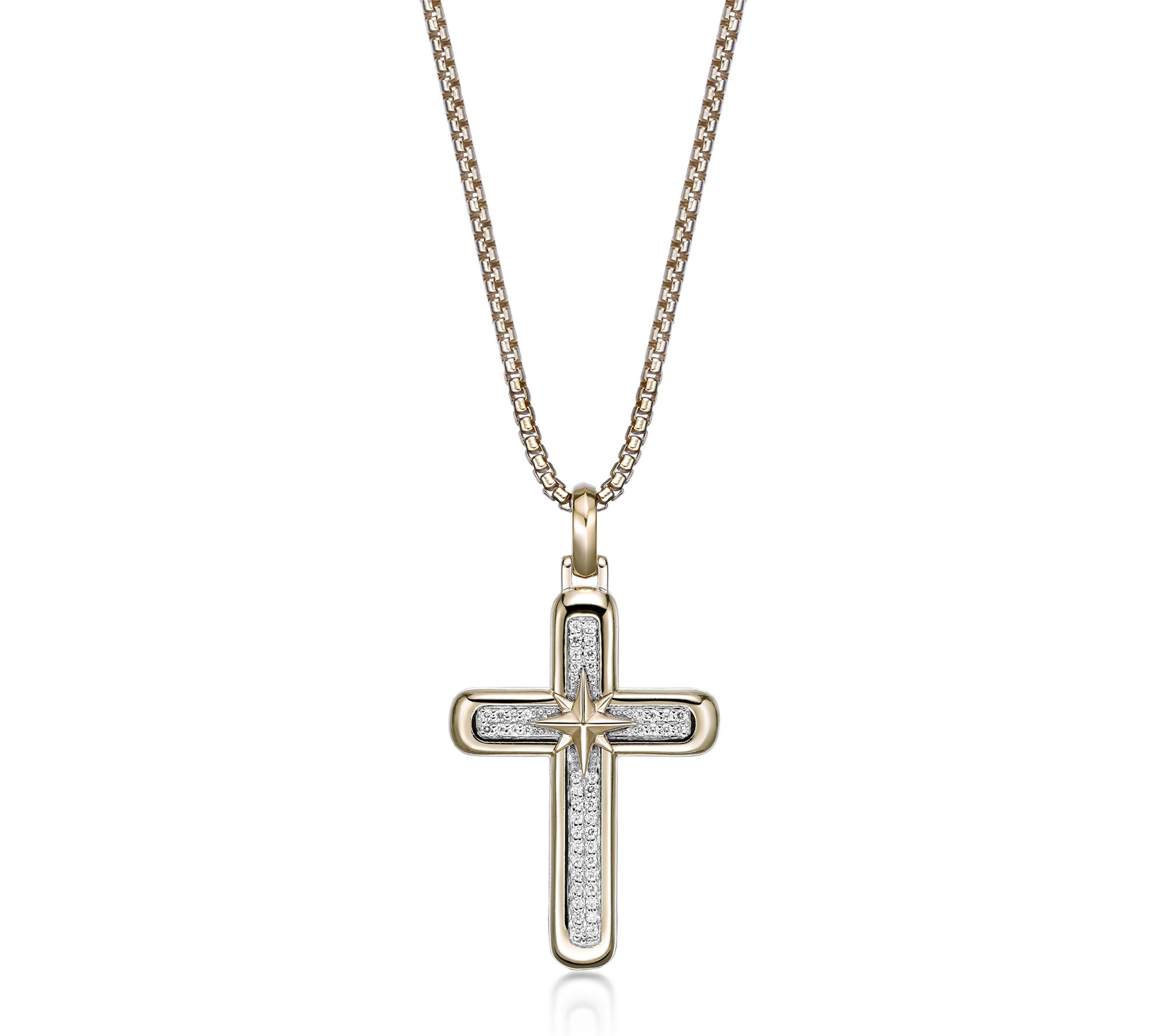 LYNX Men's Sterl 0.33 cttw Gold Plated Cross Pendant w/ Chain