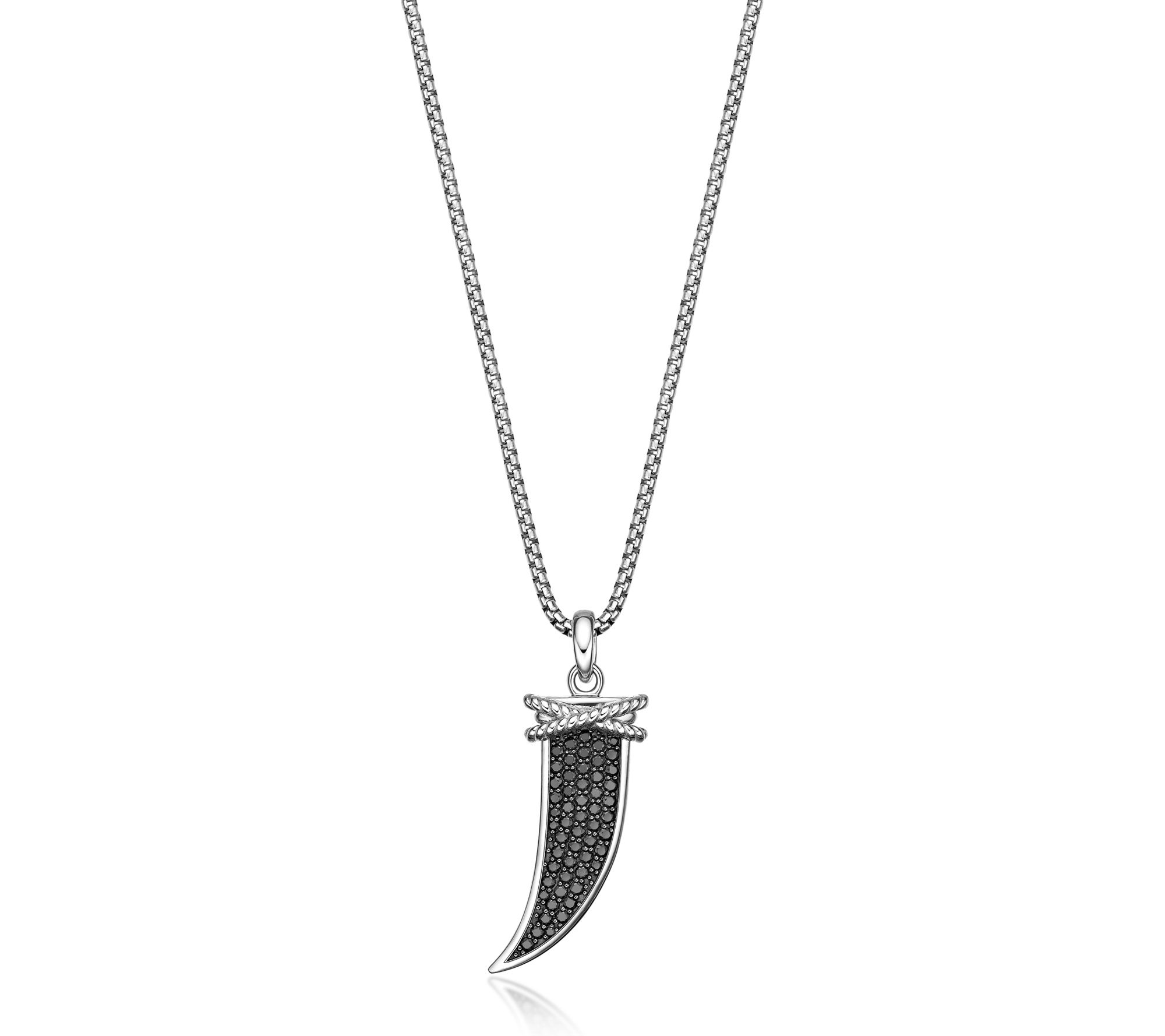 LYNX Men's Sterling Black Diamond Horn Pendantw/ Chain
