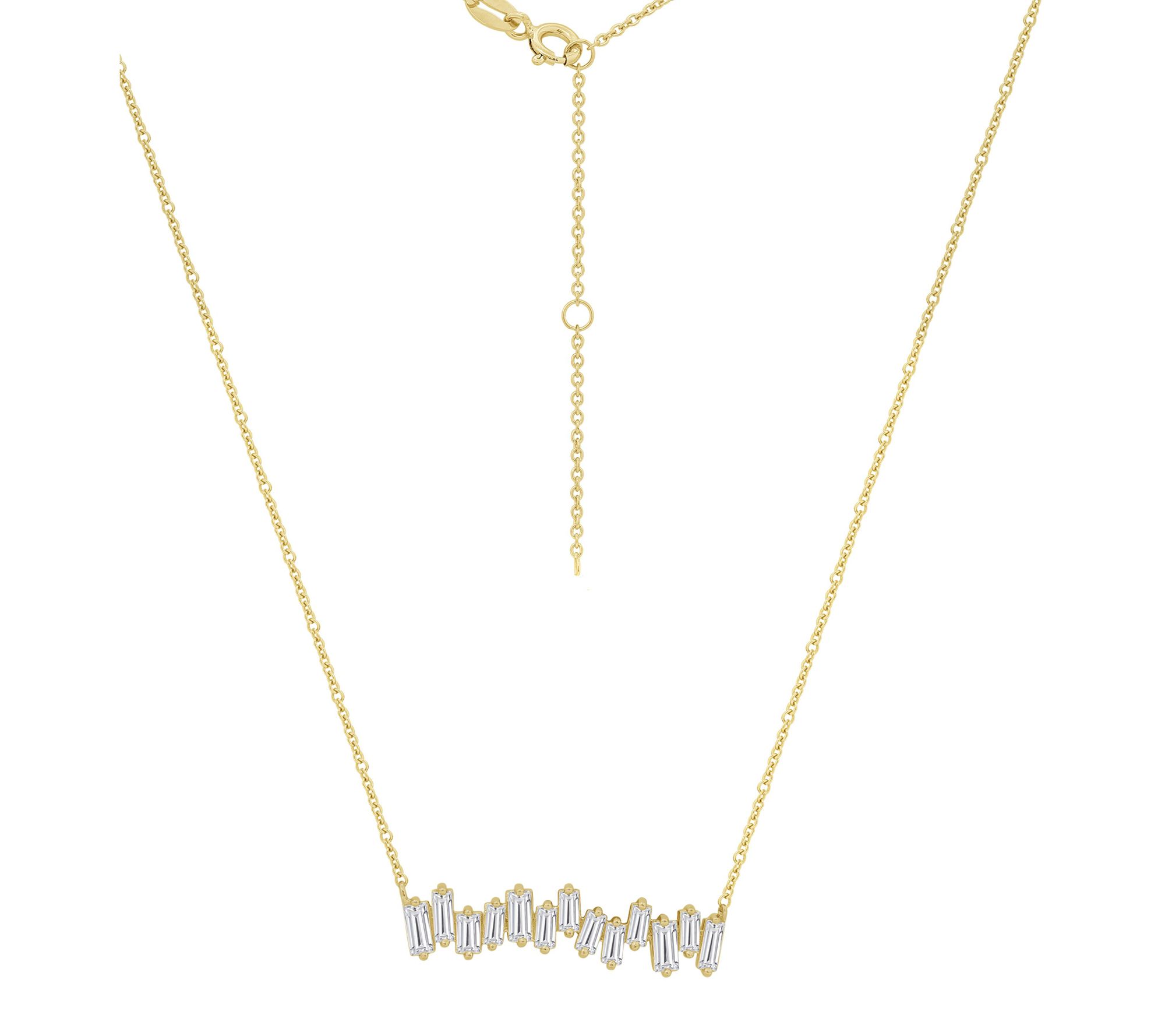 Diamonique Wavy Baguette Bar Necklace, 14K GoldPlated