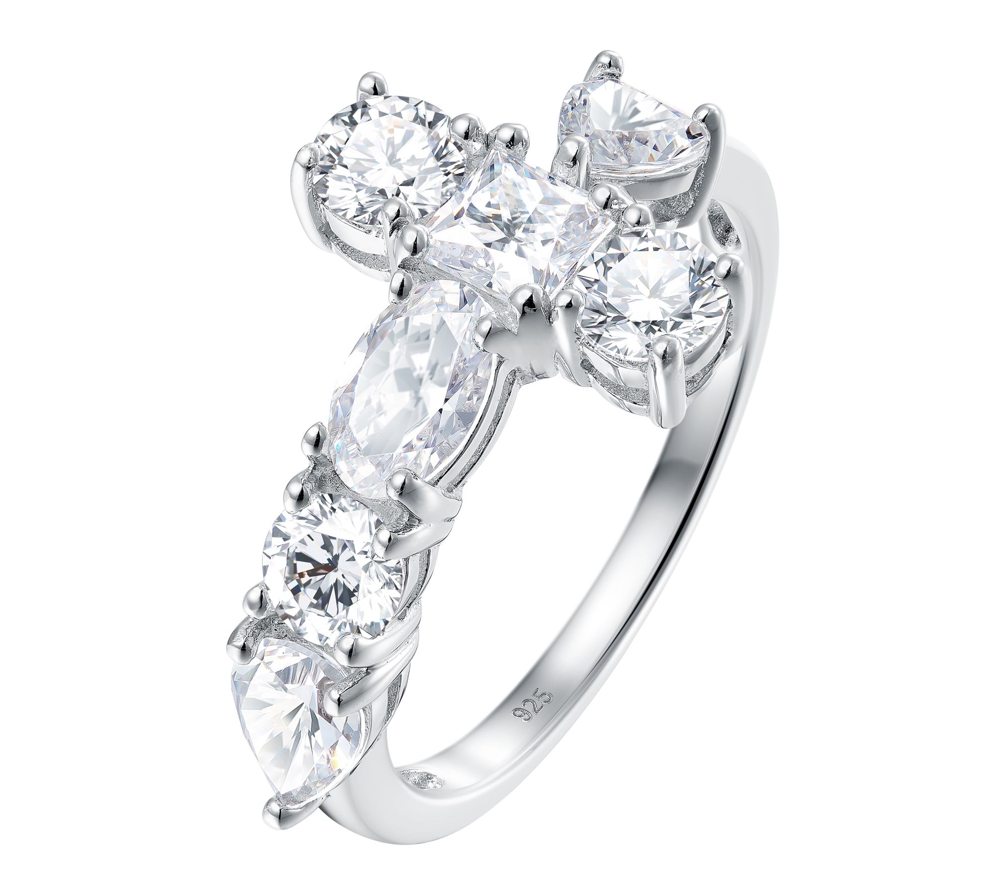 Diamonique Multi-Cut Cross Ring, Sterling Silver