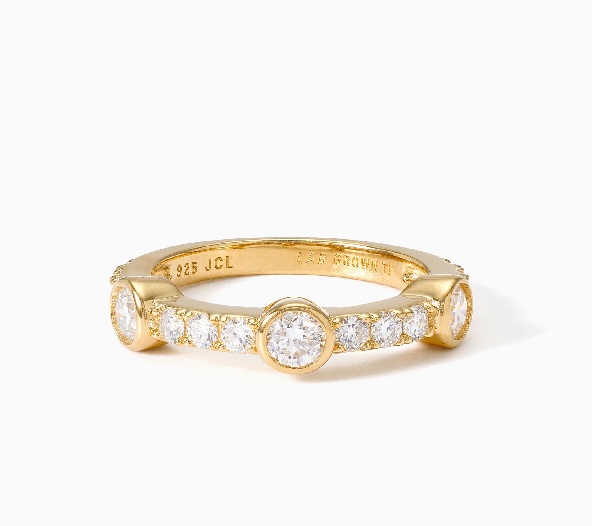 Fire Light Lab Grown Diamonds 1.05 ctw Bezel Station Ring, Sterling Silver
