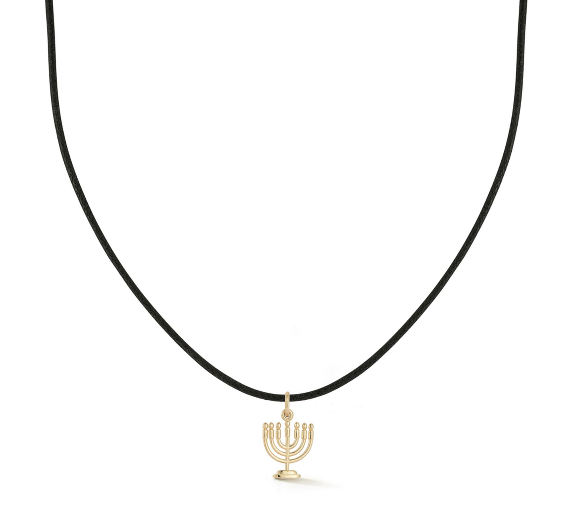 Italian Gold Menorah Pendant w/ Black Cord Chain, 14K