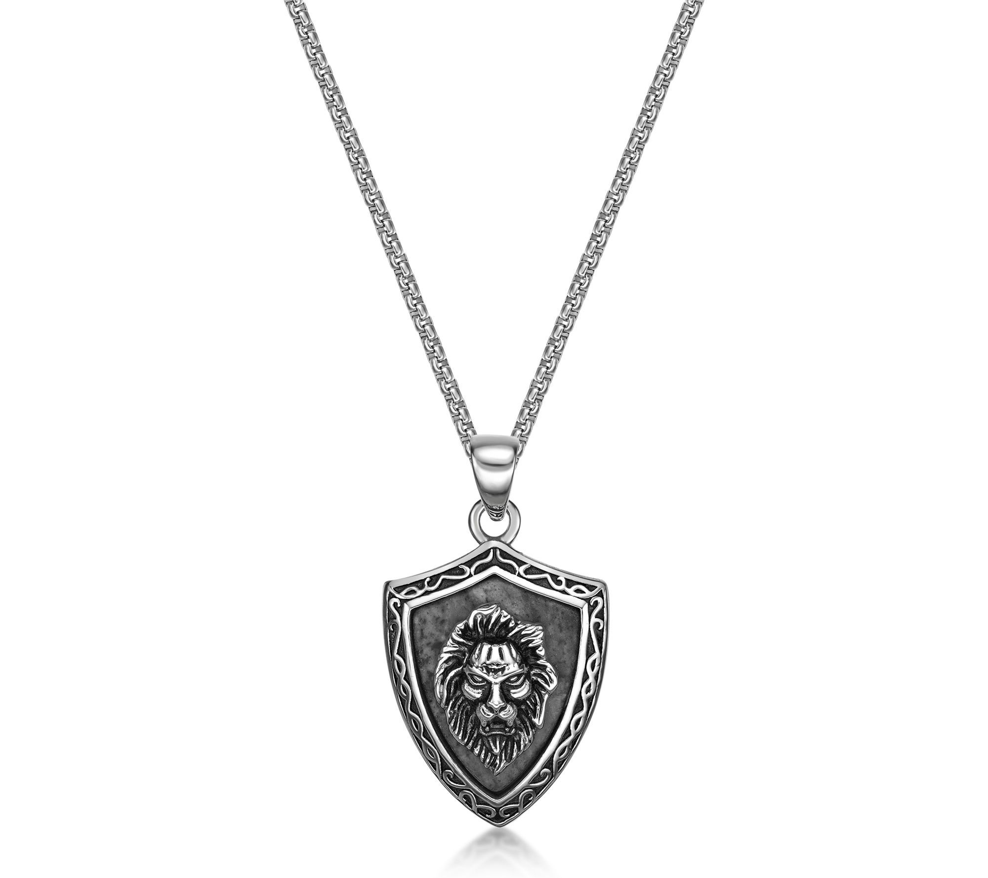 LYNX Men's Stainless Steel Picasso Jasper Lion Pendant w/ Chain