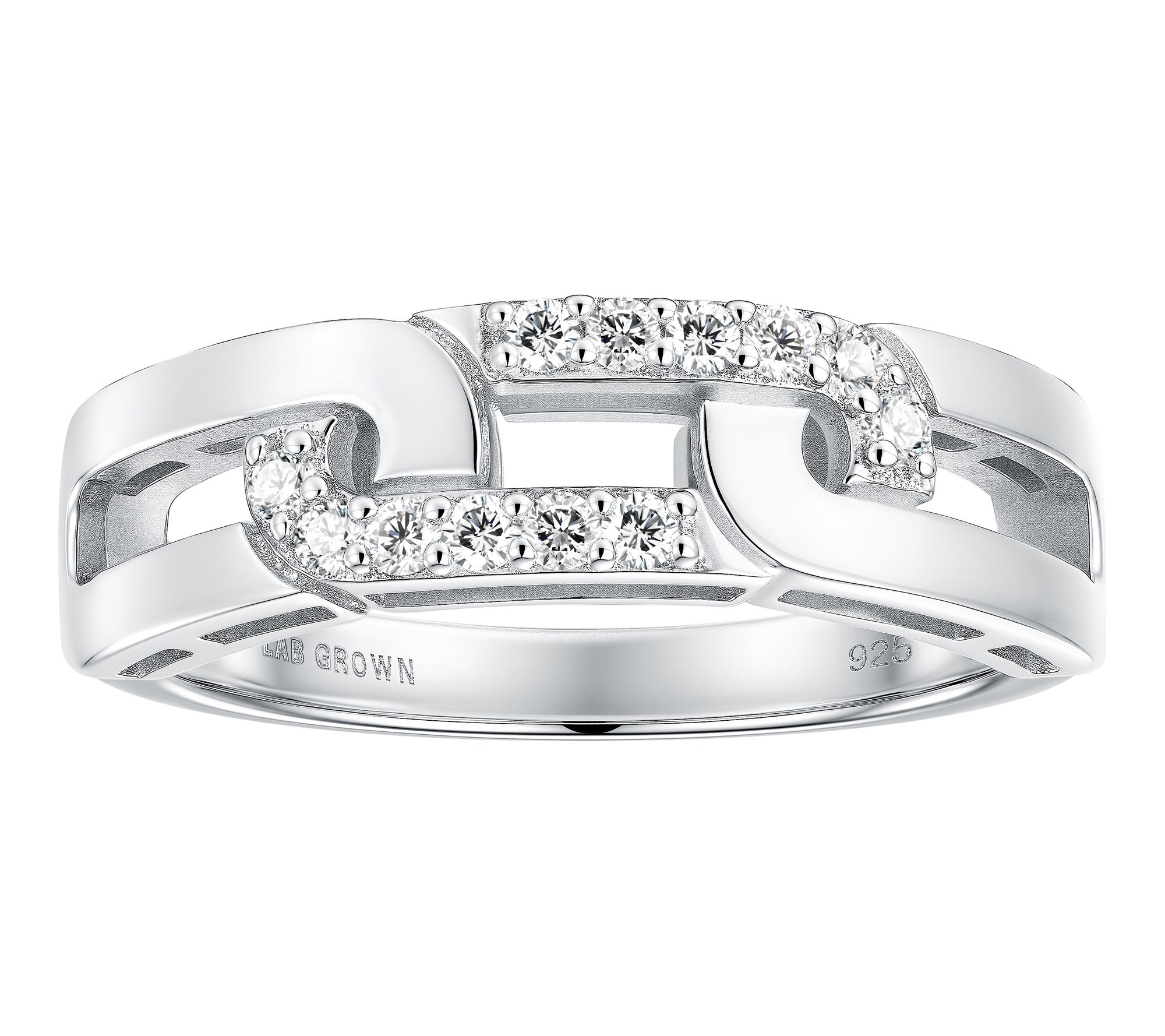 アクセサリー bone shaped band ringwith diamond.US9.5 Fire Light Lab Grown Diamond Pave Curb-Link Band Ring, Sterling | QVC