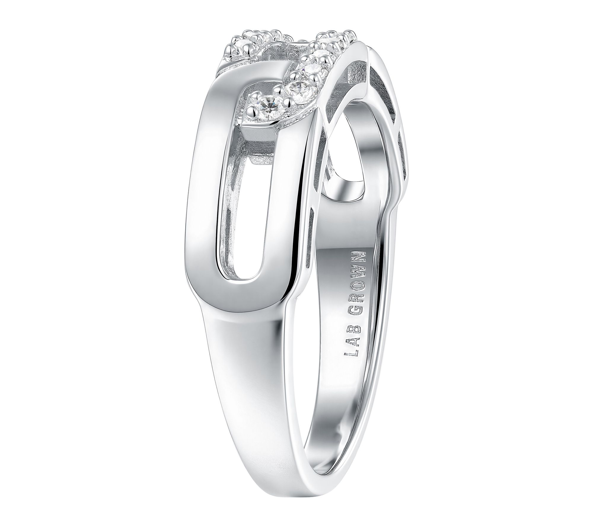 Fire Light Lab Grown Diamond Pave Curb-Link Band Ring, Sterling | QVC