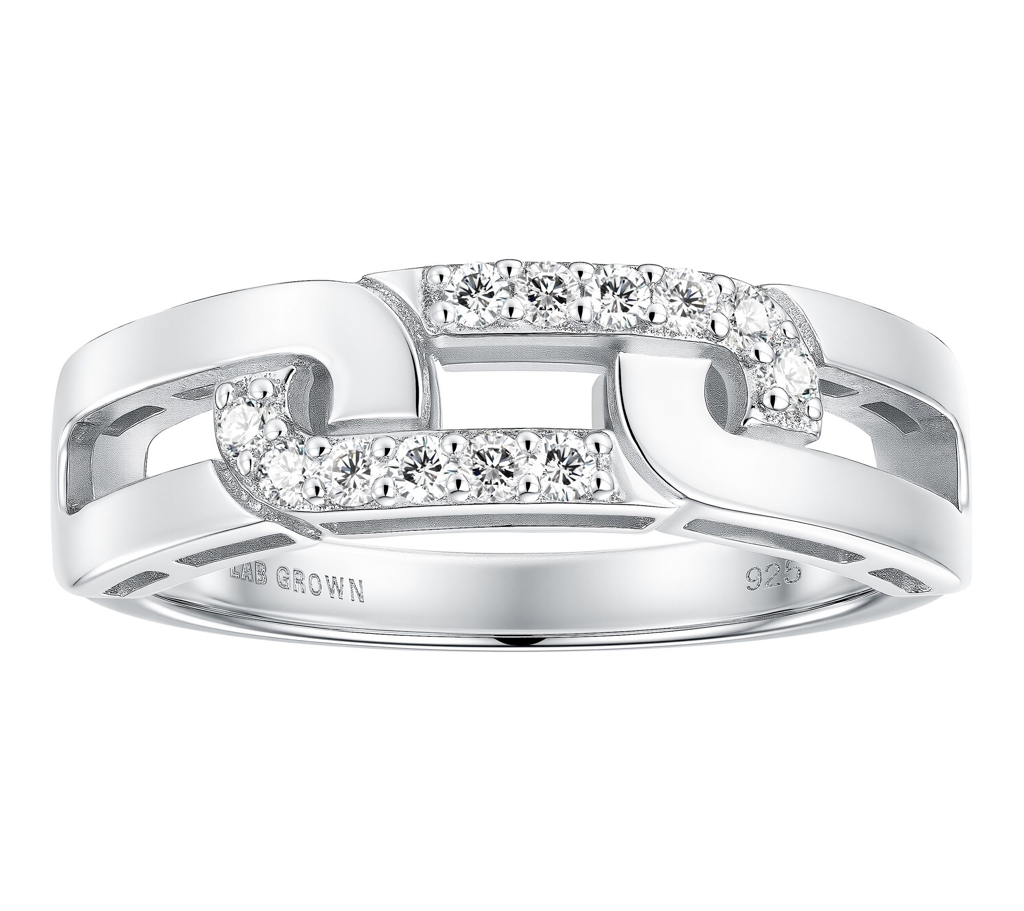 Fire Light Lab Grown Diamond Pave Curb-Link Band Ring, Sterling