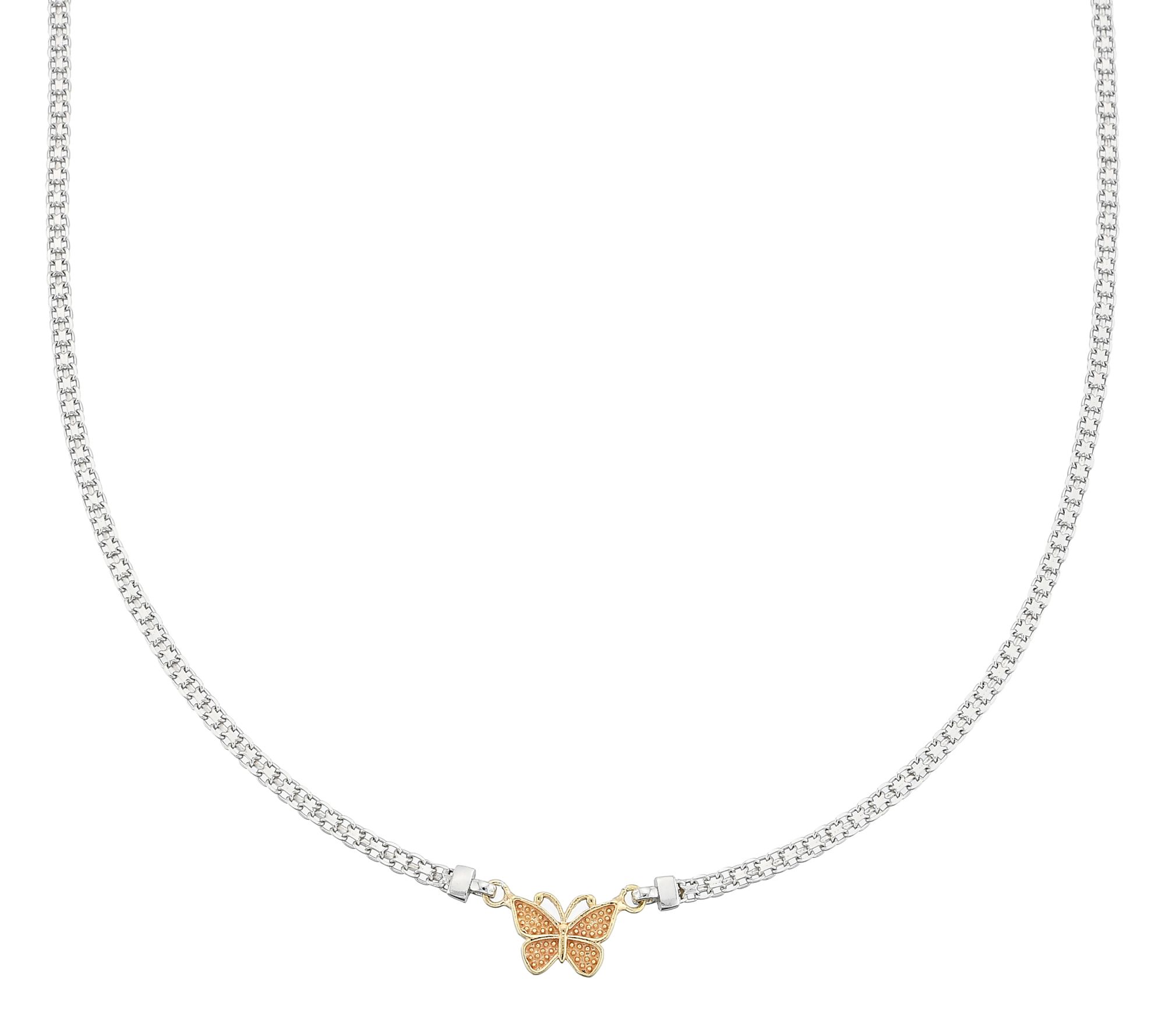 Silver Style Two-Tone Butterfly Bismark Necklace, Sterling