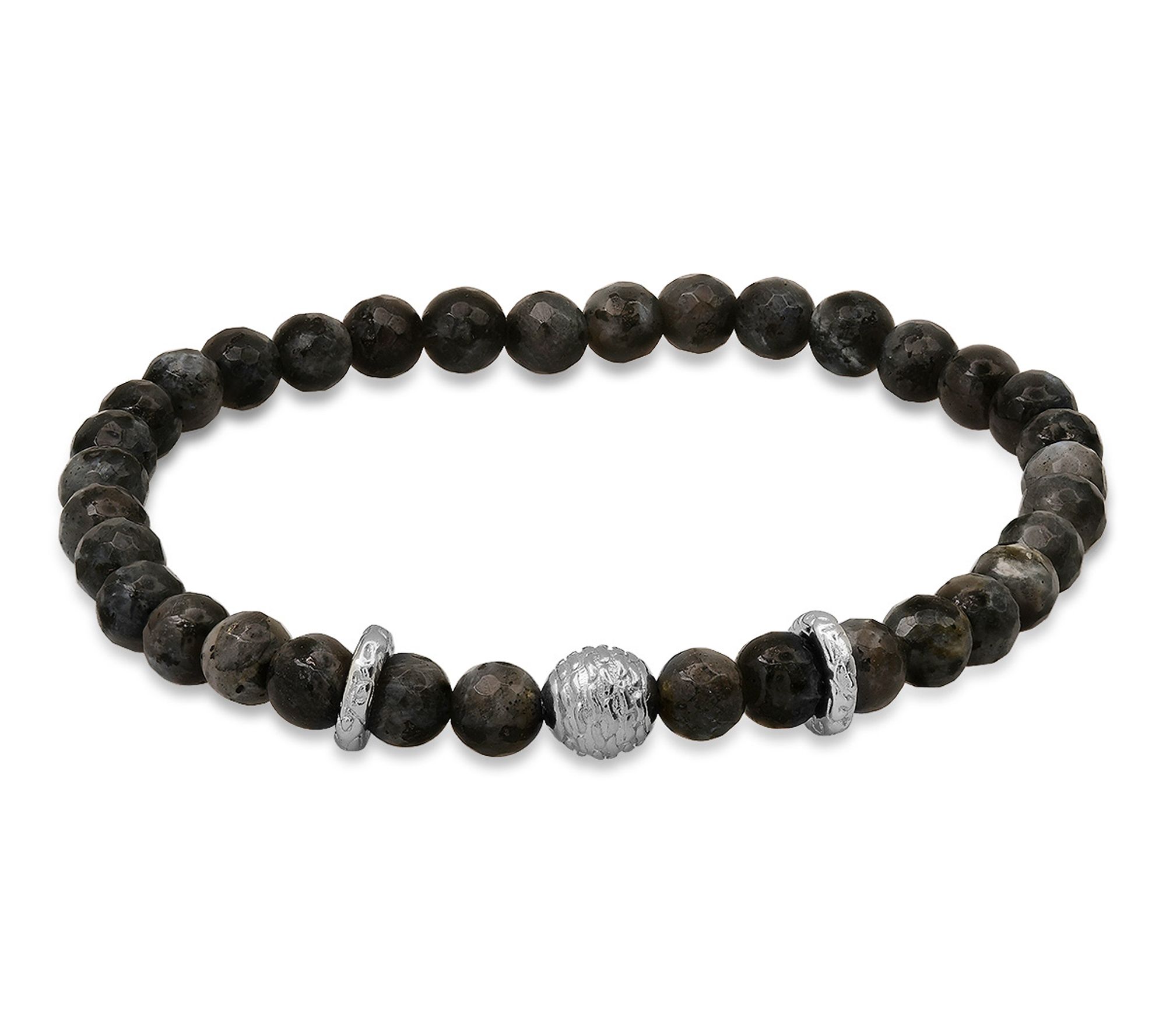 Sylver Style Men's Gray Agate Breaded Bracelet,Sterling