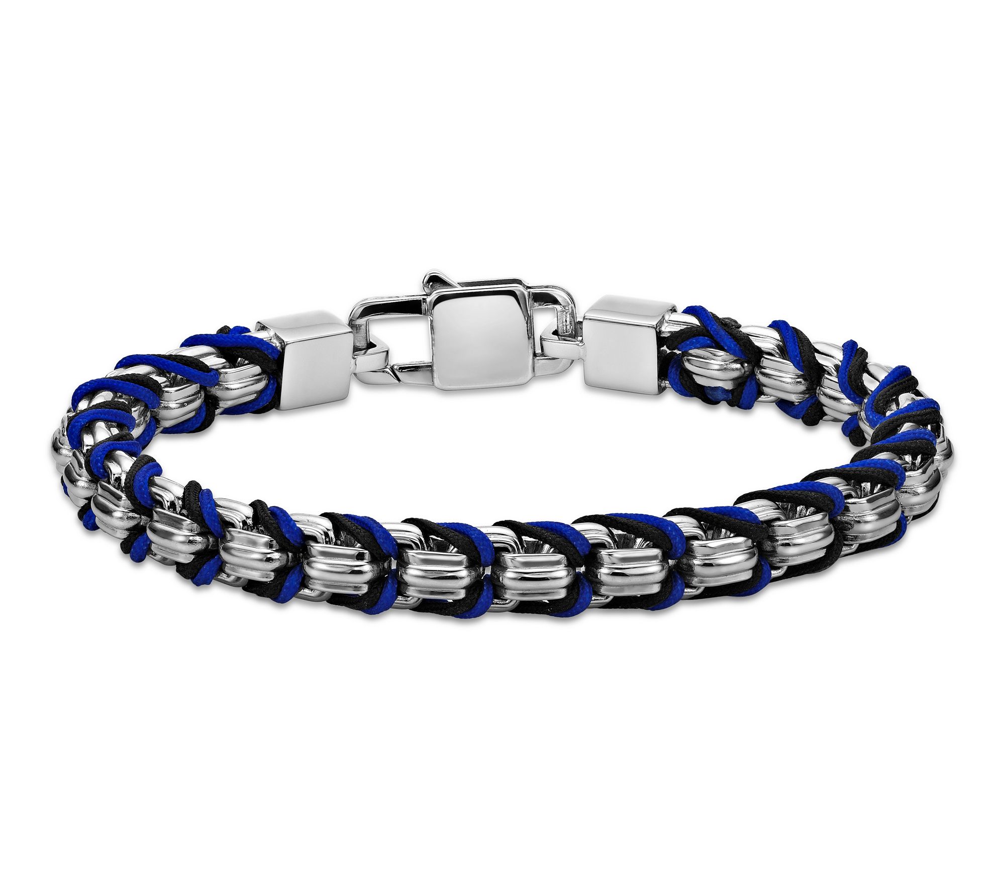 LYNX Men's Stainless Steel Black & Blue Cord Chain Bracelet