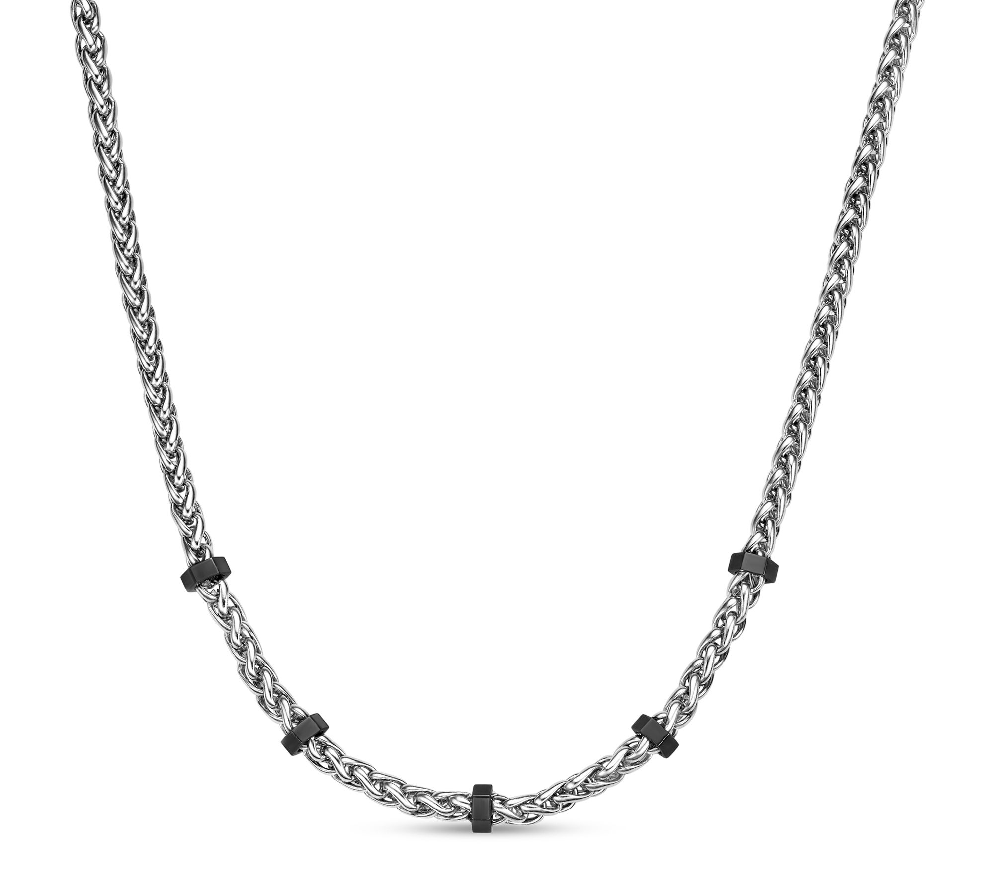 LYNX Men's Stainless Blacktone Station Necklacew/ Wheat Chain