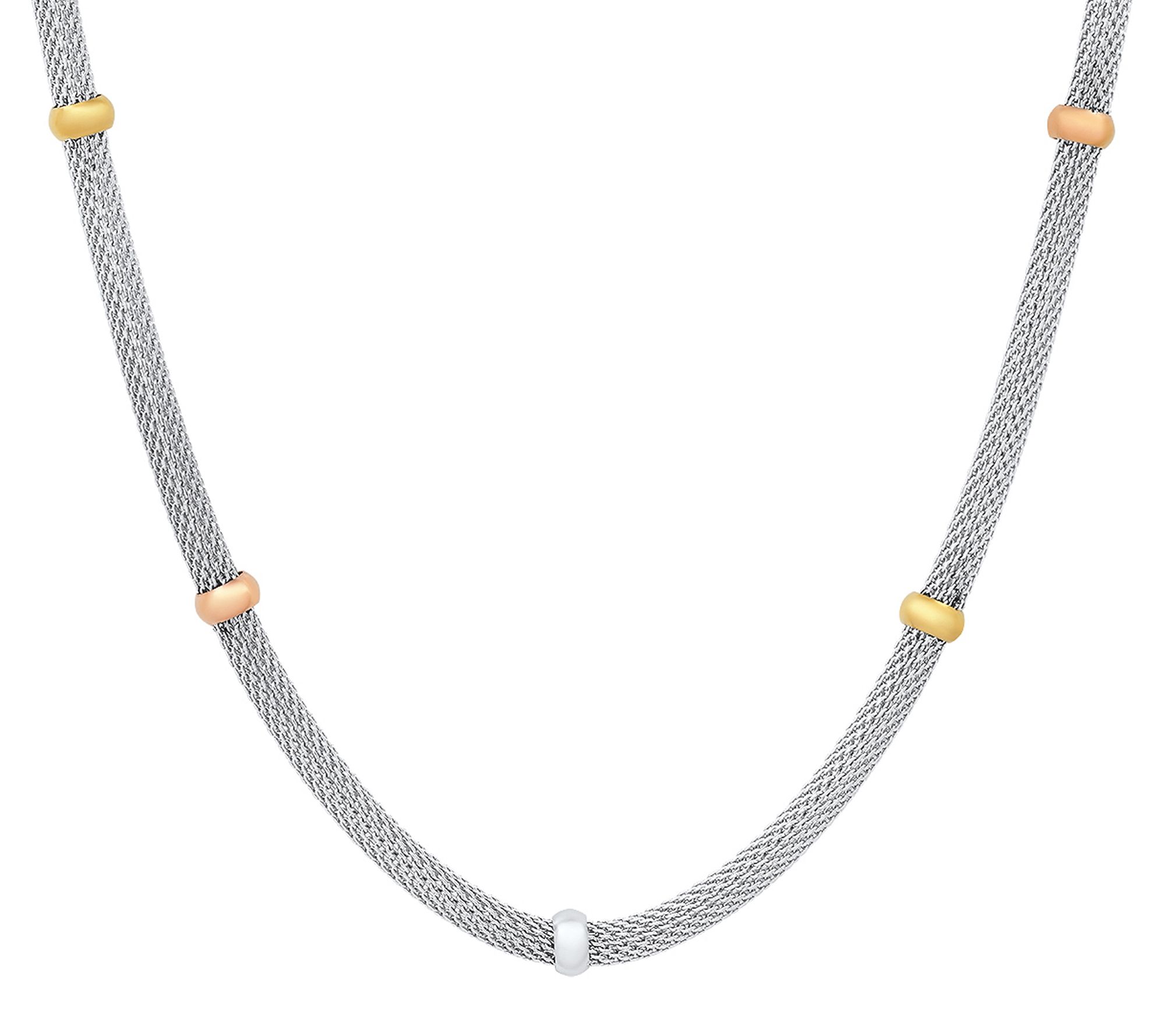 Steel By Design Tri-Tone Beaded Mesh Necklace