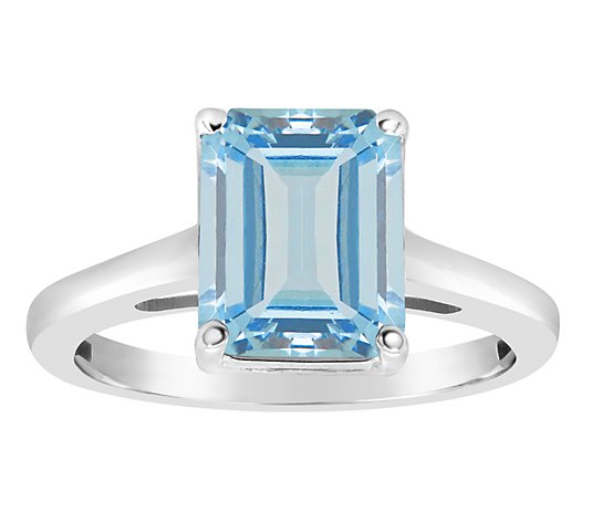 Sterling Silver Emerald-Cut Gemstone Ring