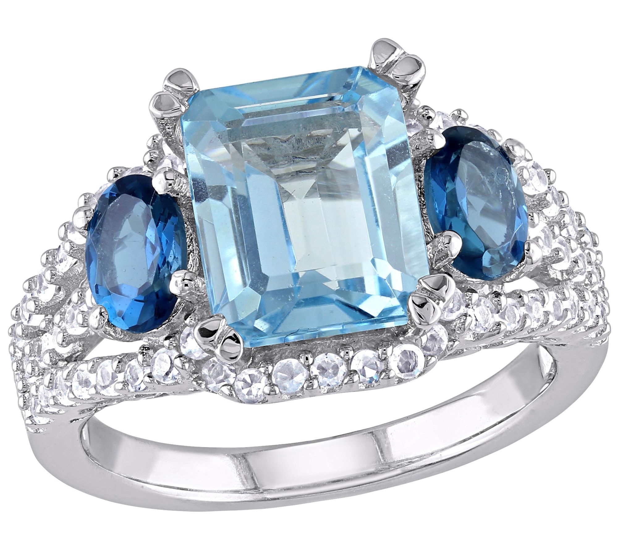 Sterling 5.70 cttw Blue Topaz & Simulated WhiteSapphire Ring - QVC.com