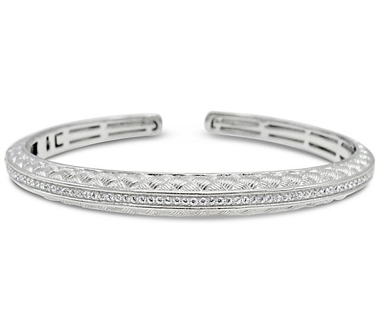 JUDITH Classic Sterling 0.60 cttw Diamonique Hinged Cuff