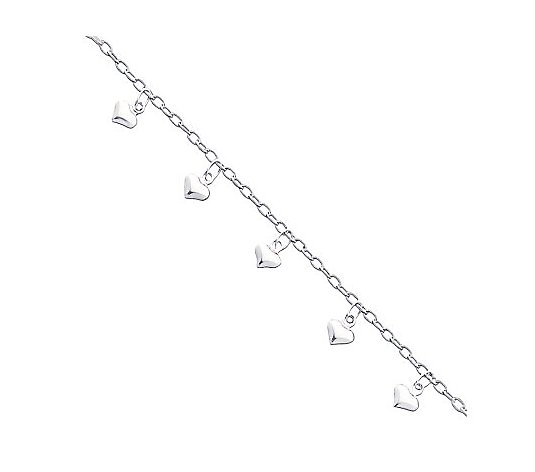 Sterling 9" Polished Puffed Heart Anklet