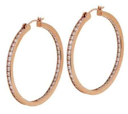 Diamonique Channel Set Hoop Earrings, Sterling or 14K Clad - QVC.com