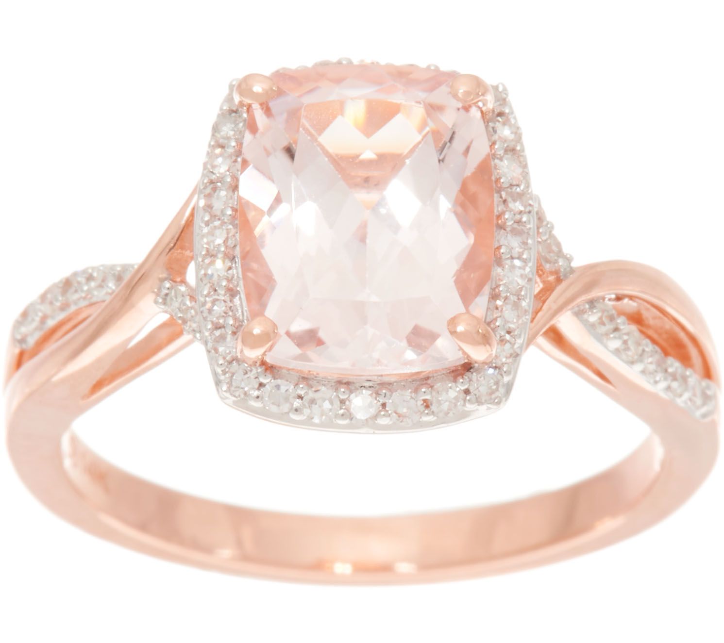 Elongated Cushion Cut Morganite & Diamond Ring 14K, 1.50 ct