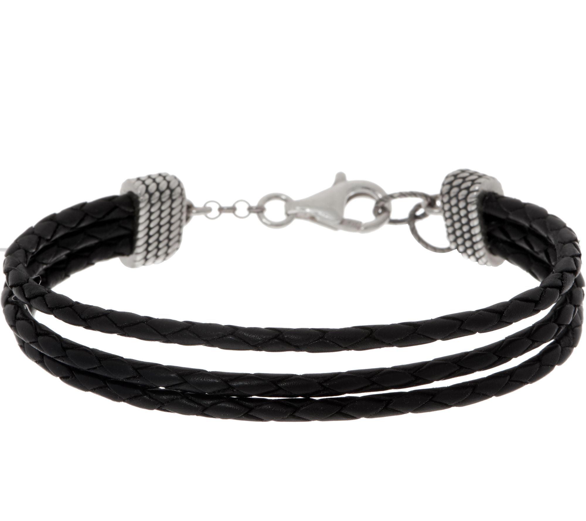 American West Three Row Braided Leather Sterling Silver Bracelet - QVC.com