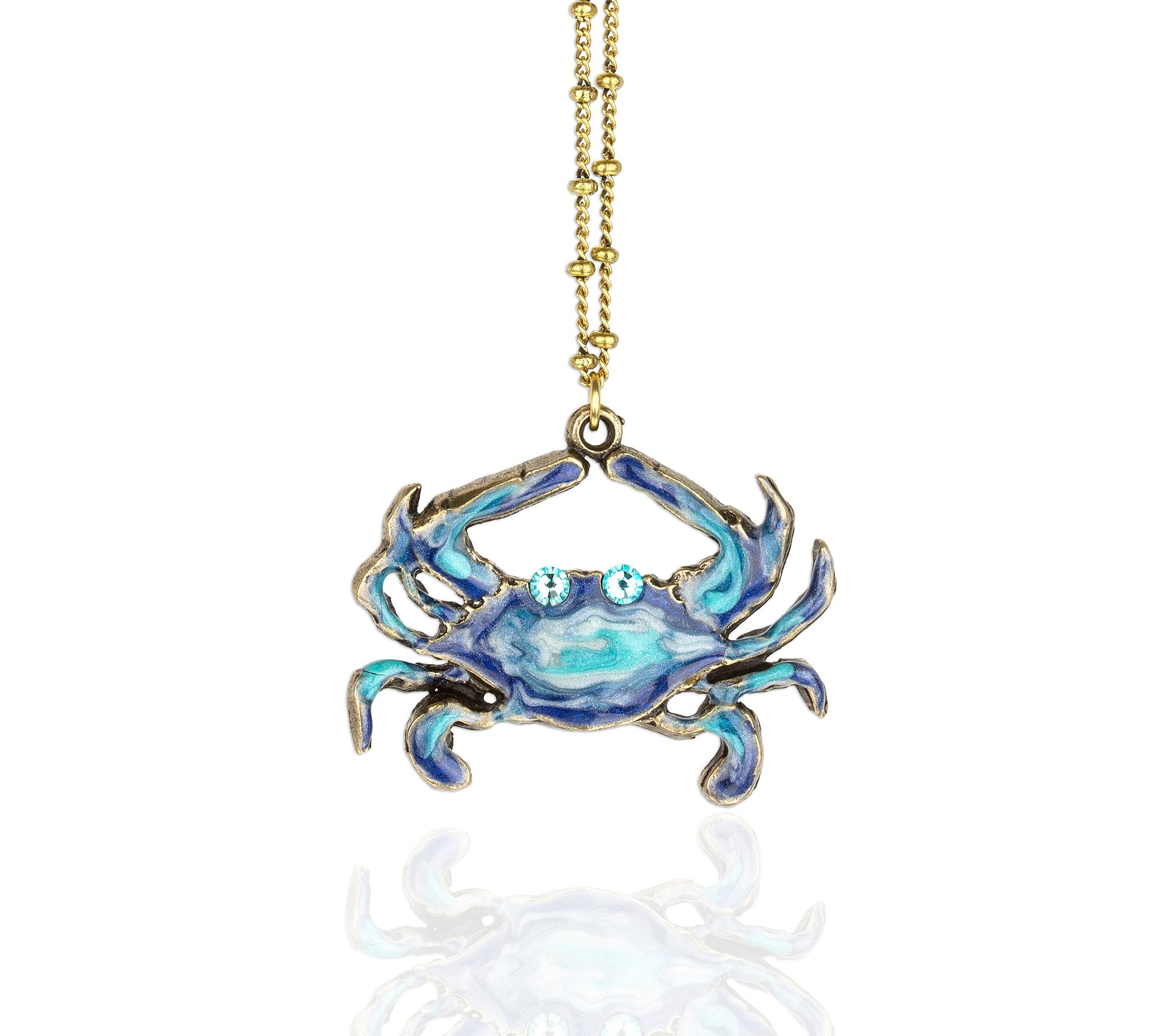 Anne Koplik Enamel Blue Crab Necklace