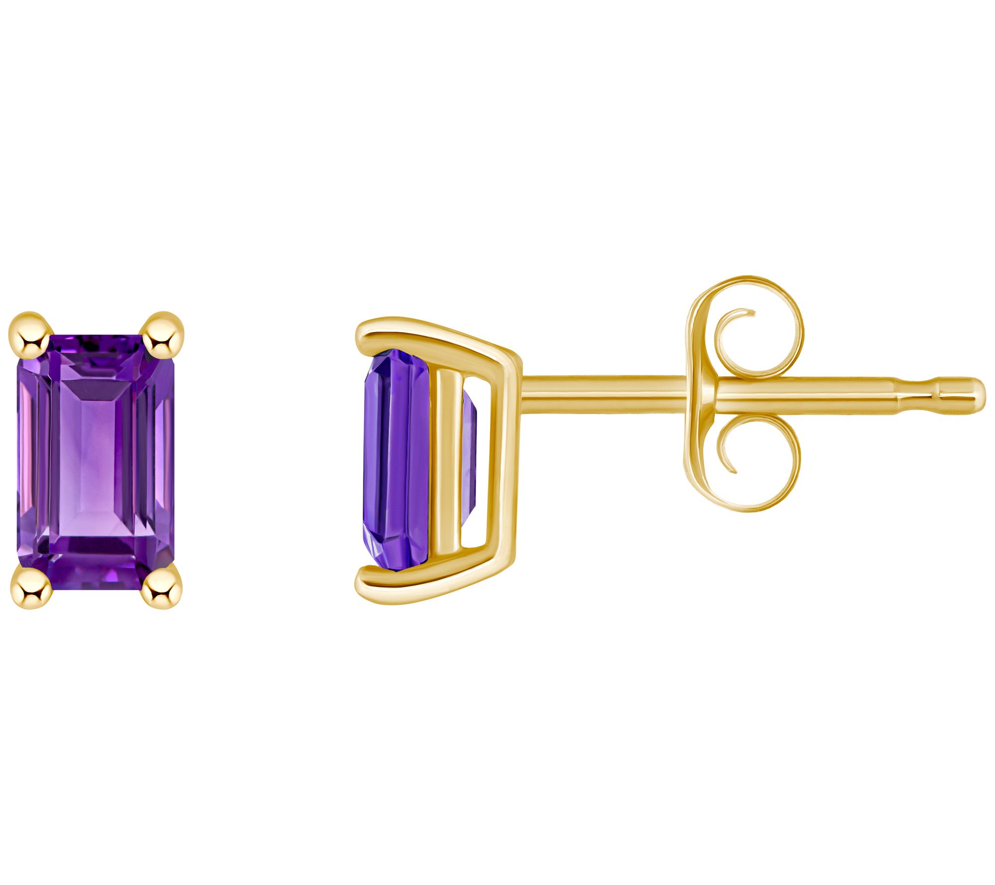 14K Gold Emerald Cut 0.60 cttw Amethyst Stud Earrings