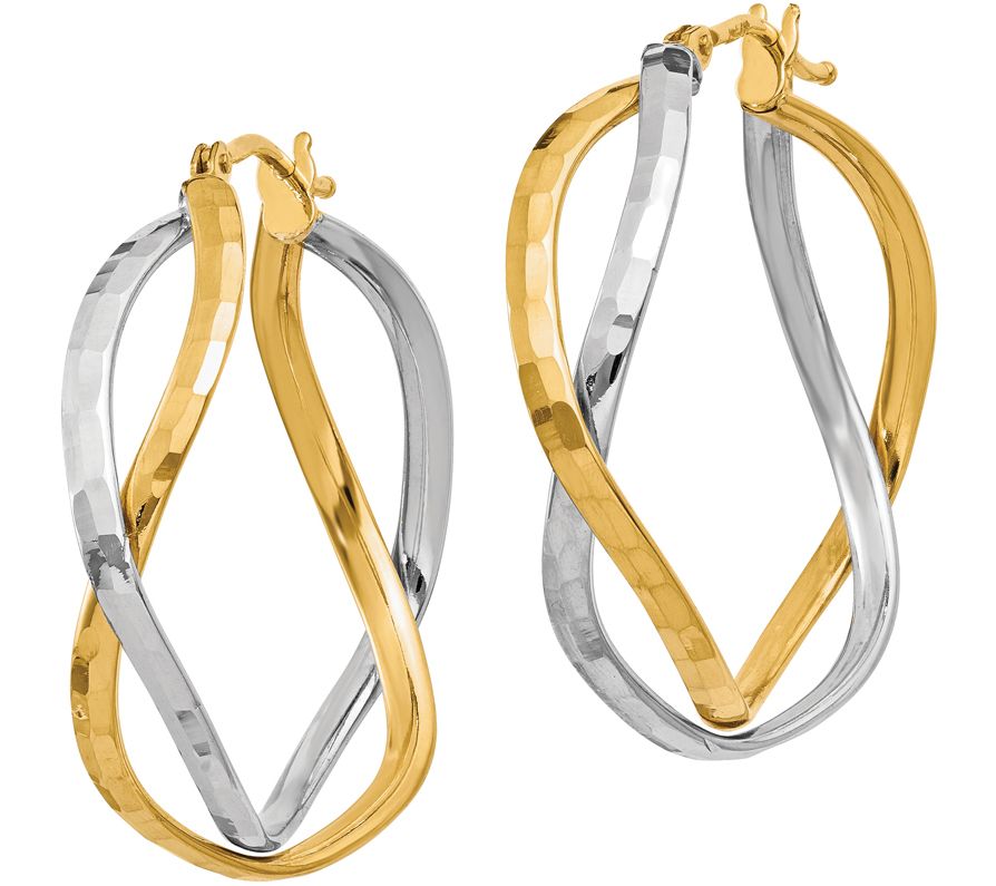 Italian Gold Two-Tone Cross Over Hoop Earrings,14K - QVC.com