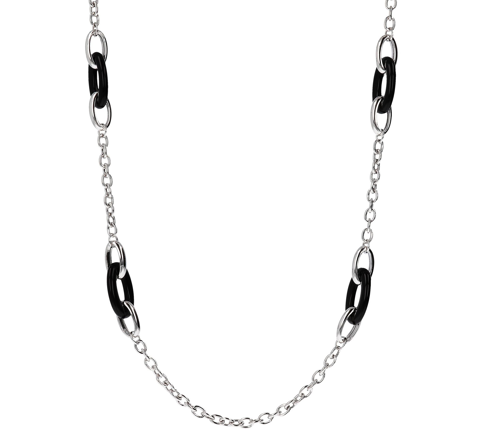 Italian Silver Polished Gemstone Link 24" Necklace