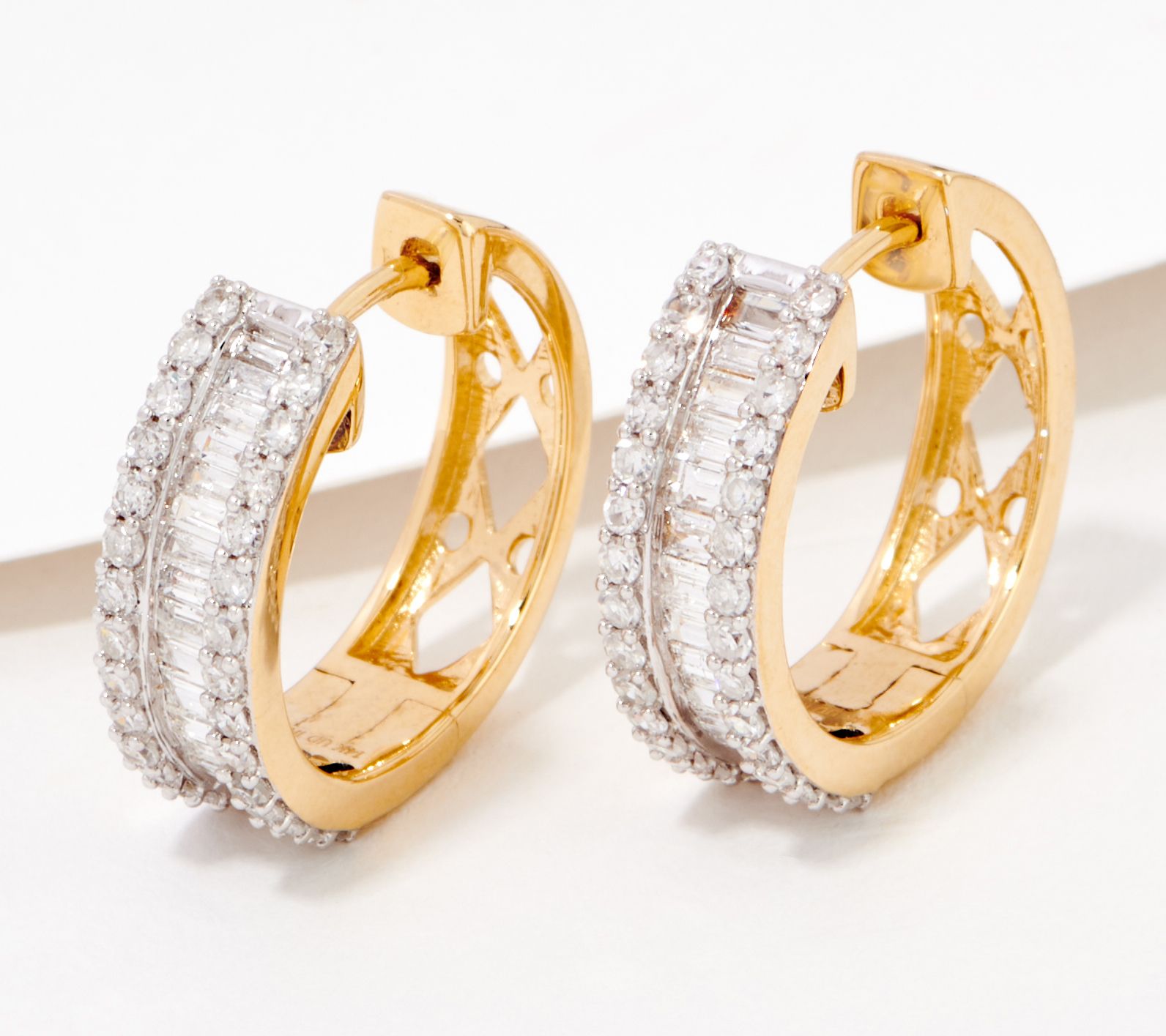 Affinity Diamonds 1.00ct Baguette & Round Huggie Hoops, 14K Gold