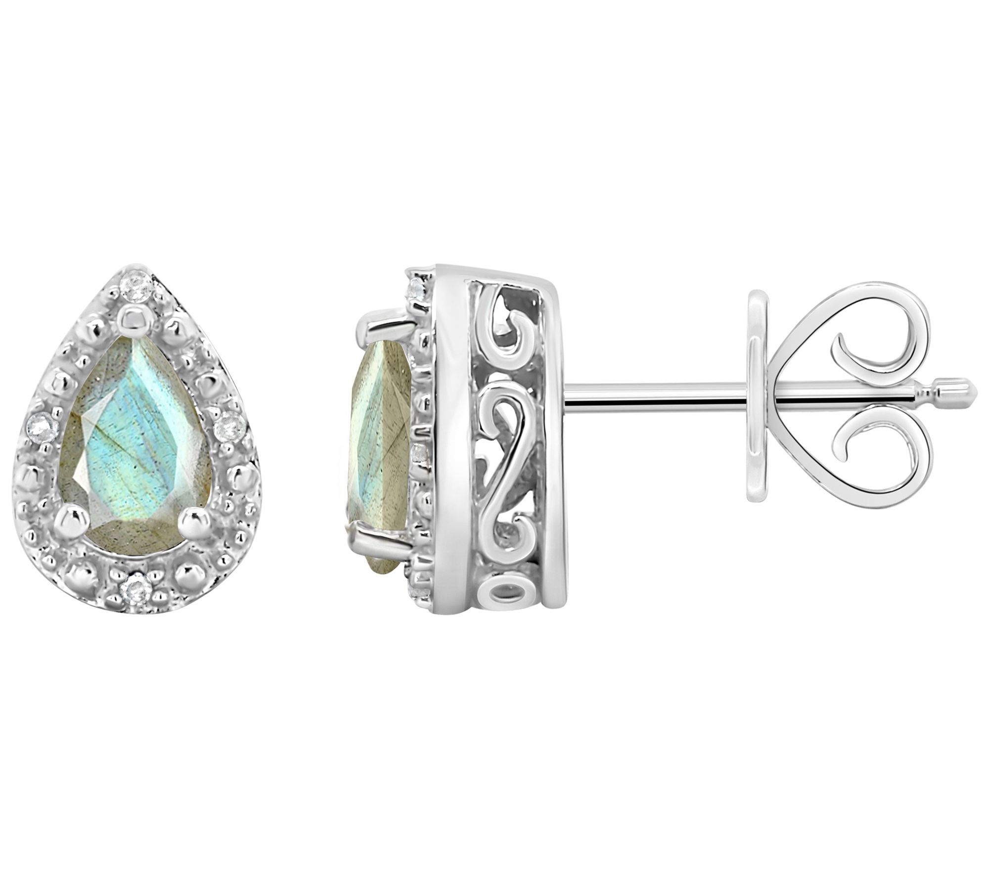 Affinity Gems Pear Labradorite & Diamond Earrings, Sterling