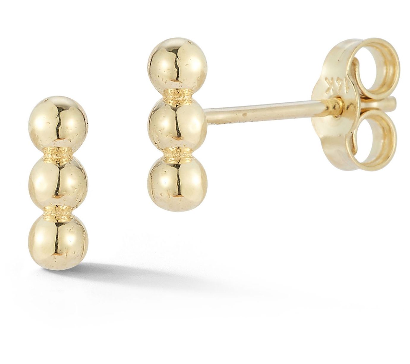 Luminosa Gold Dainty Triple Bead Stud Earrings,14K