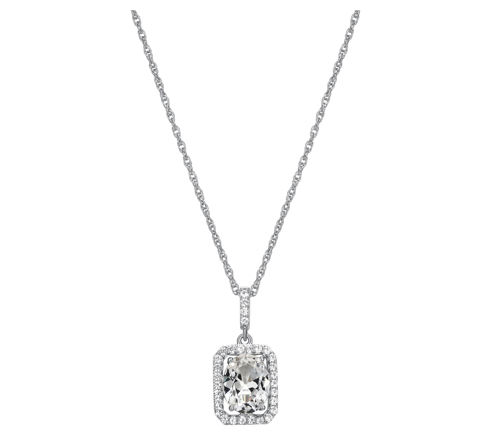 Moissanite  Halo Pendant W/ Chain, Sterling Silver