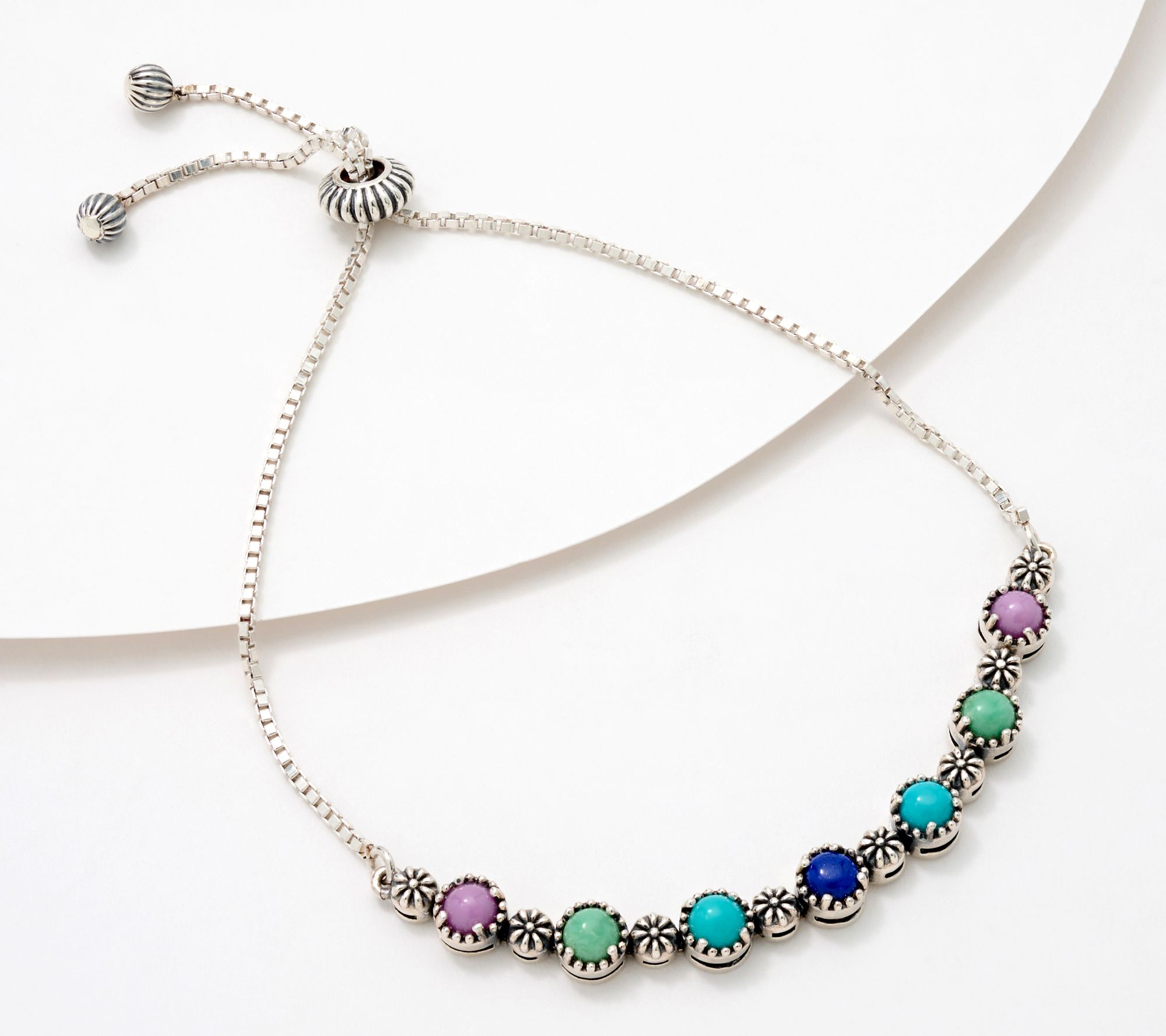 American West Sterling Silver Friendship Gemstone Adj. Bracelet