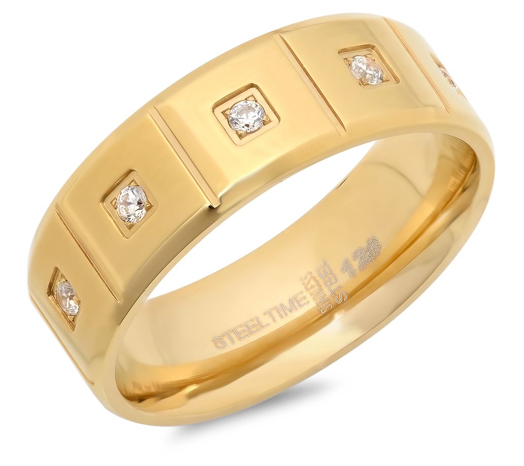 Steel By Design Men's Square Station Cubic Zirconia Band Ring